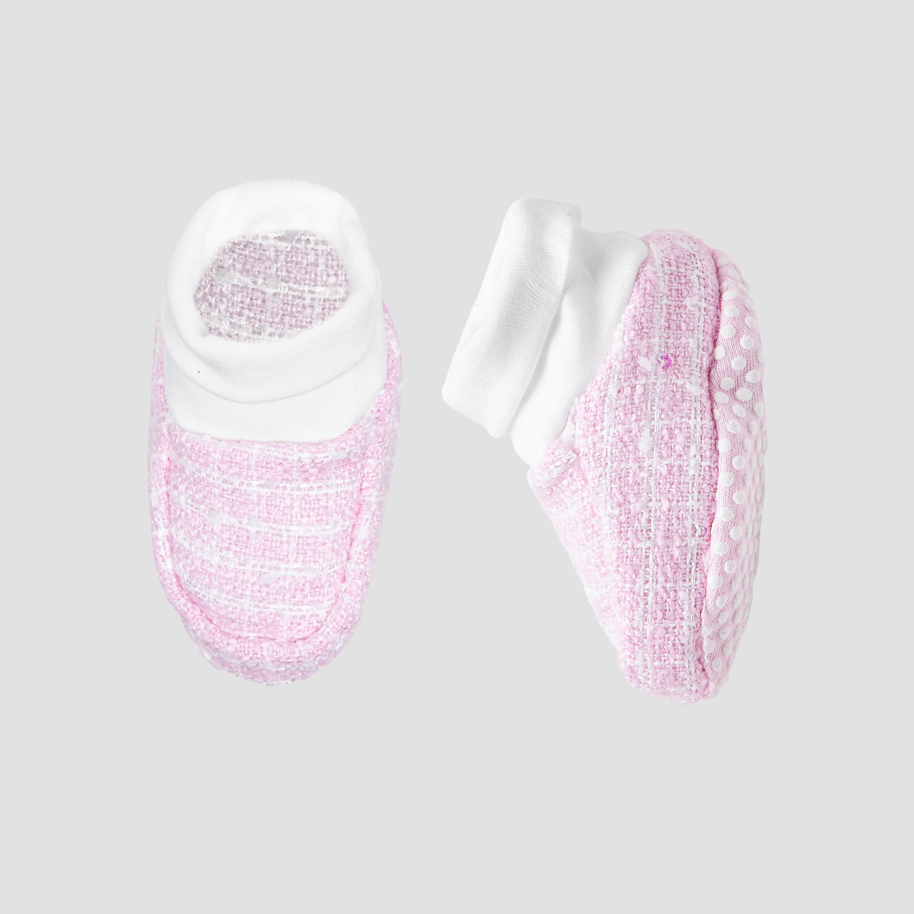 Giggles Booties with Ribbed Cuff- Slip-On - Pink / 0-6 mths