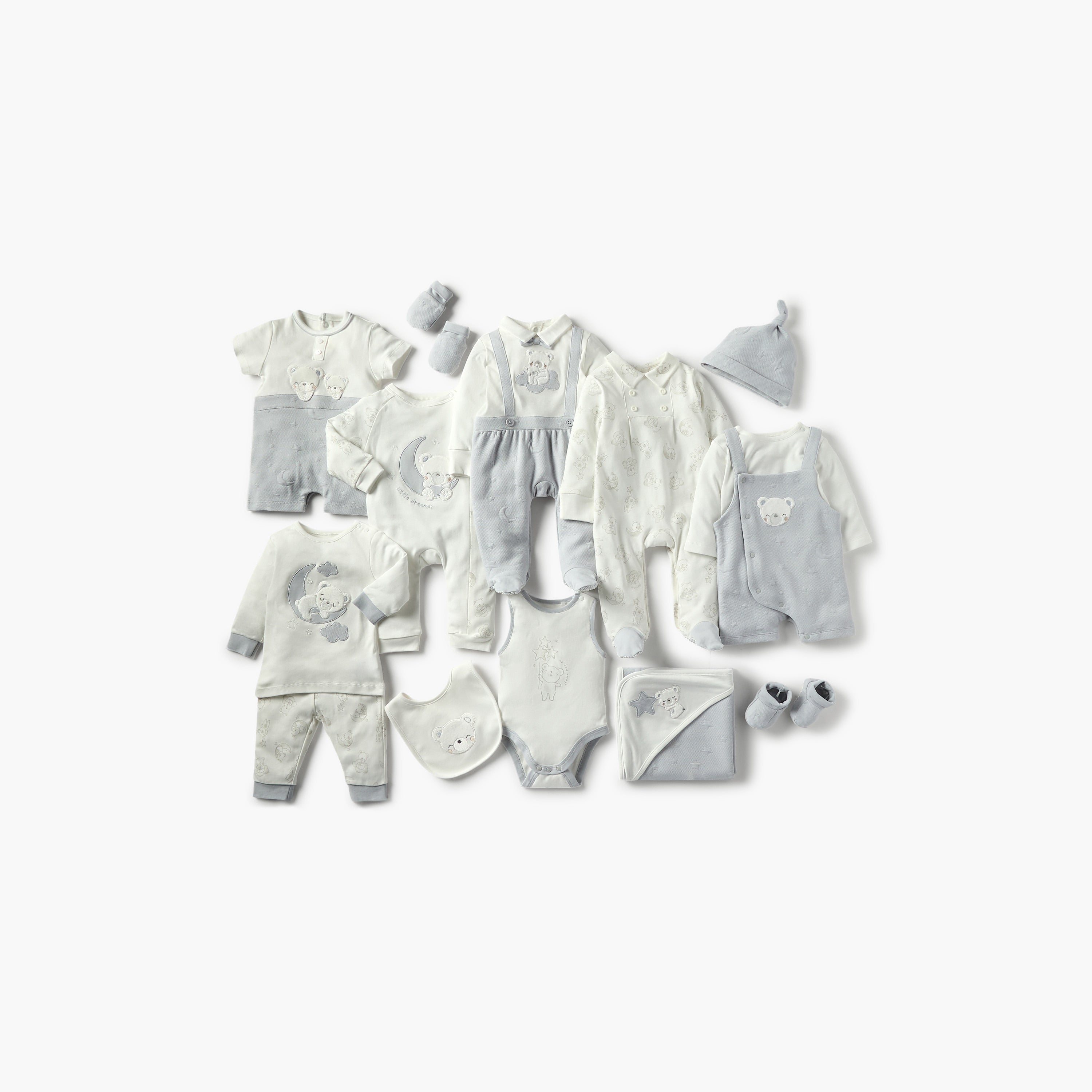 Giggles Bear Applique Dungaree and Long Sleeves T-shirt Set