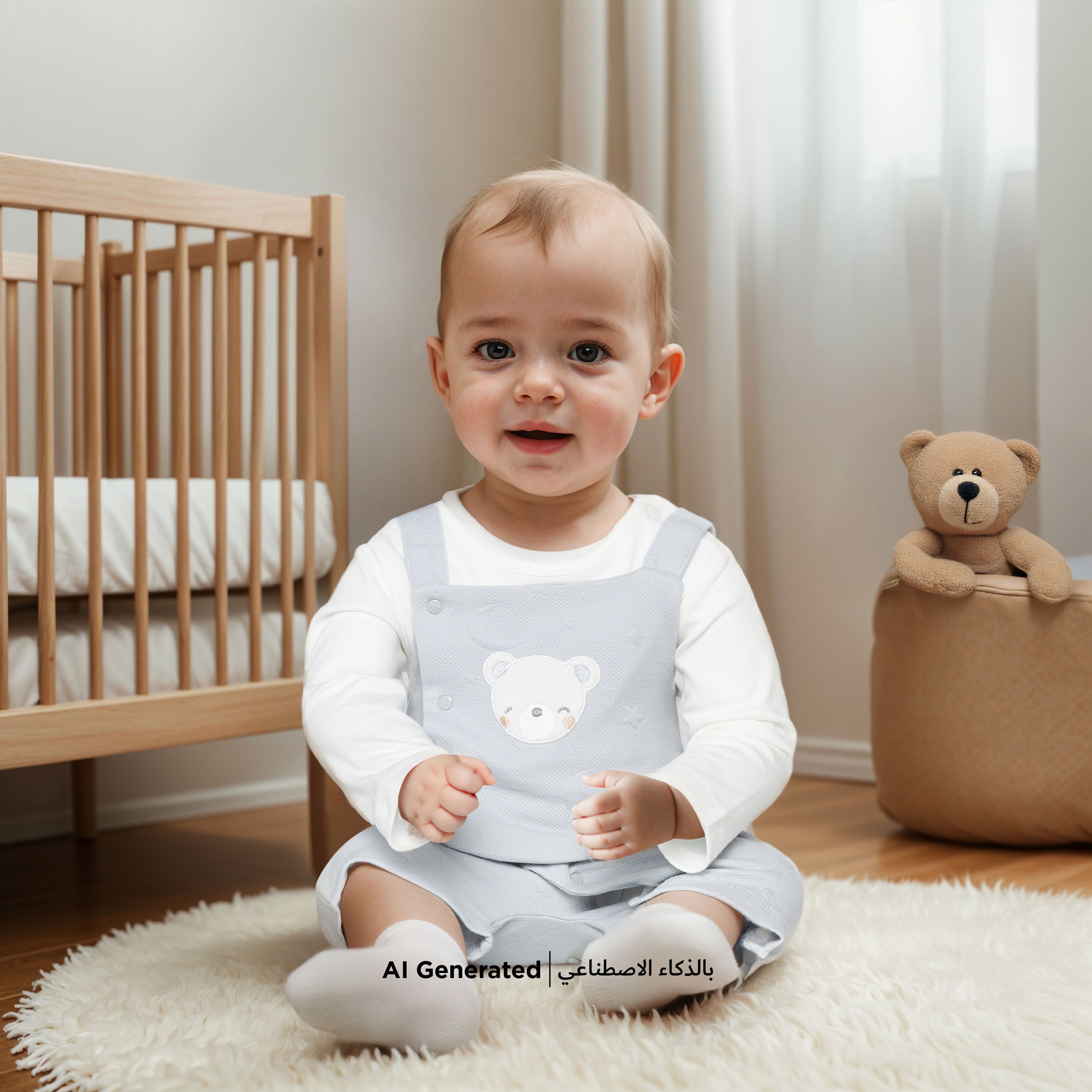 Giggles Bear Applique Dungaree and Long Sleeves T-shirt Set
