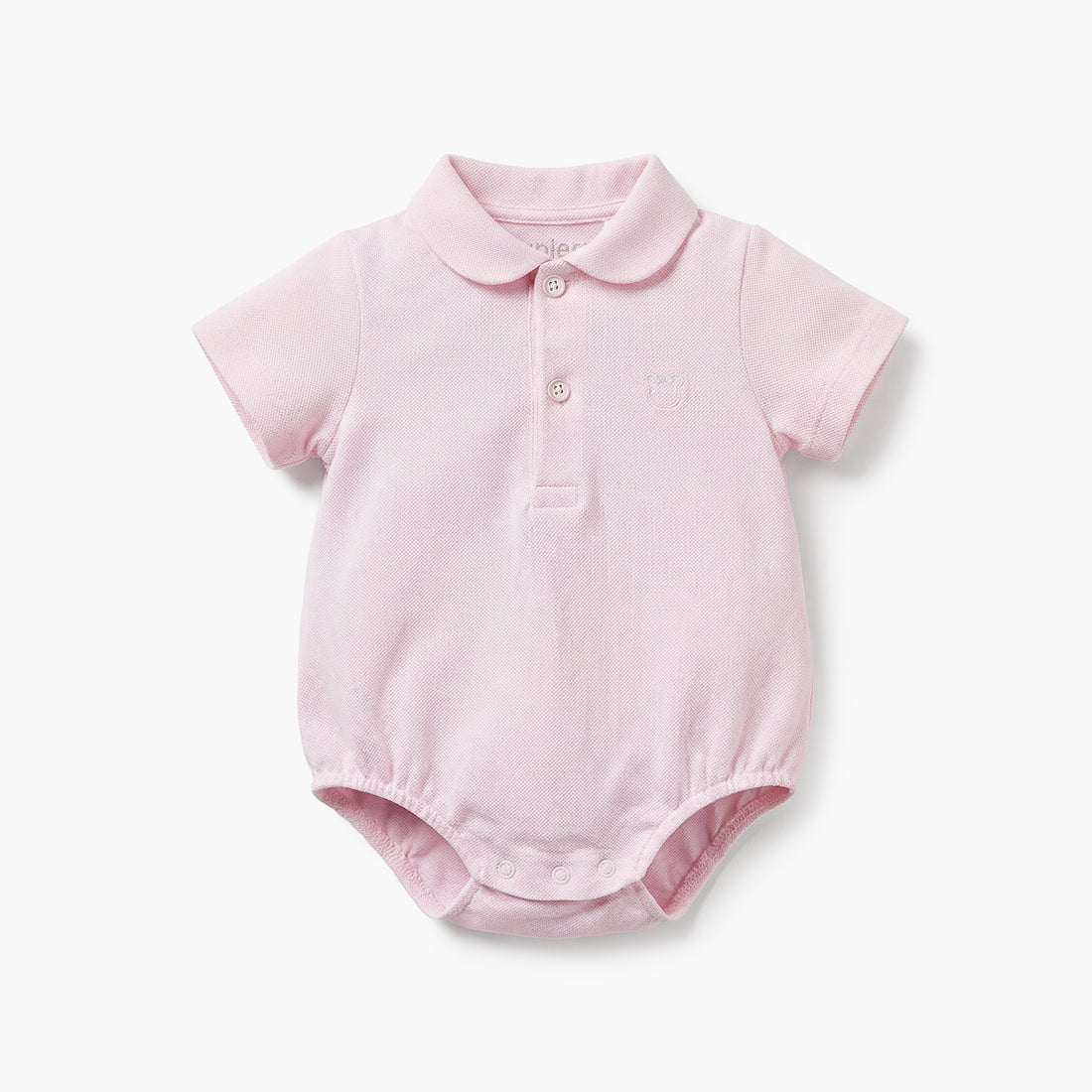Juniors Cotton Collared Short Sleeves Polo Bodysuit with Textured Design - Pink / 12-18 mths
