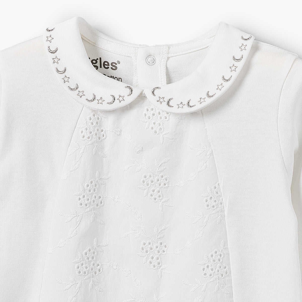 Giggles Cotton Peter Pan Collar Long Sleeves Sleepsuit with Embroidered Detail