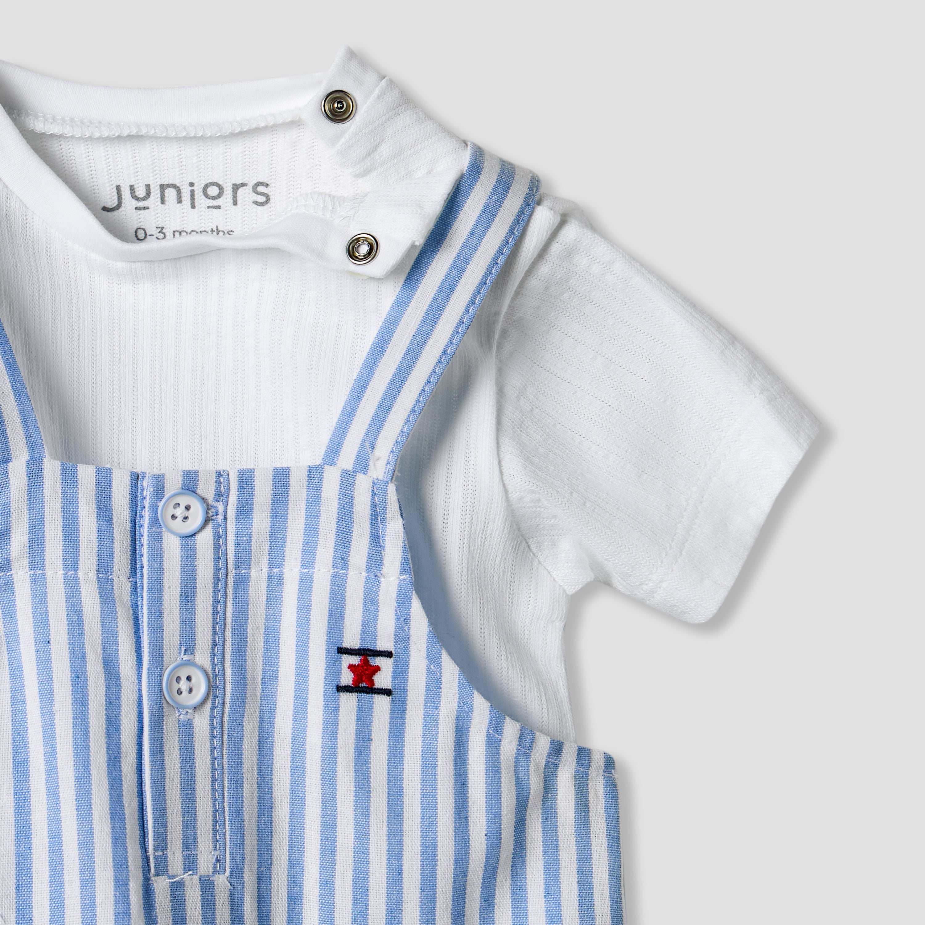 Juniors Solid T-shirt and Striped Dungaree Set