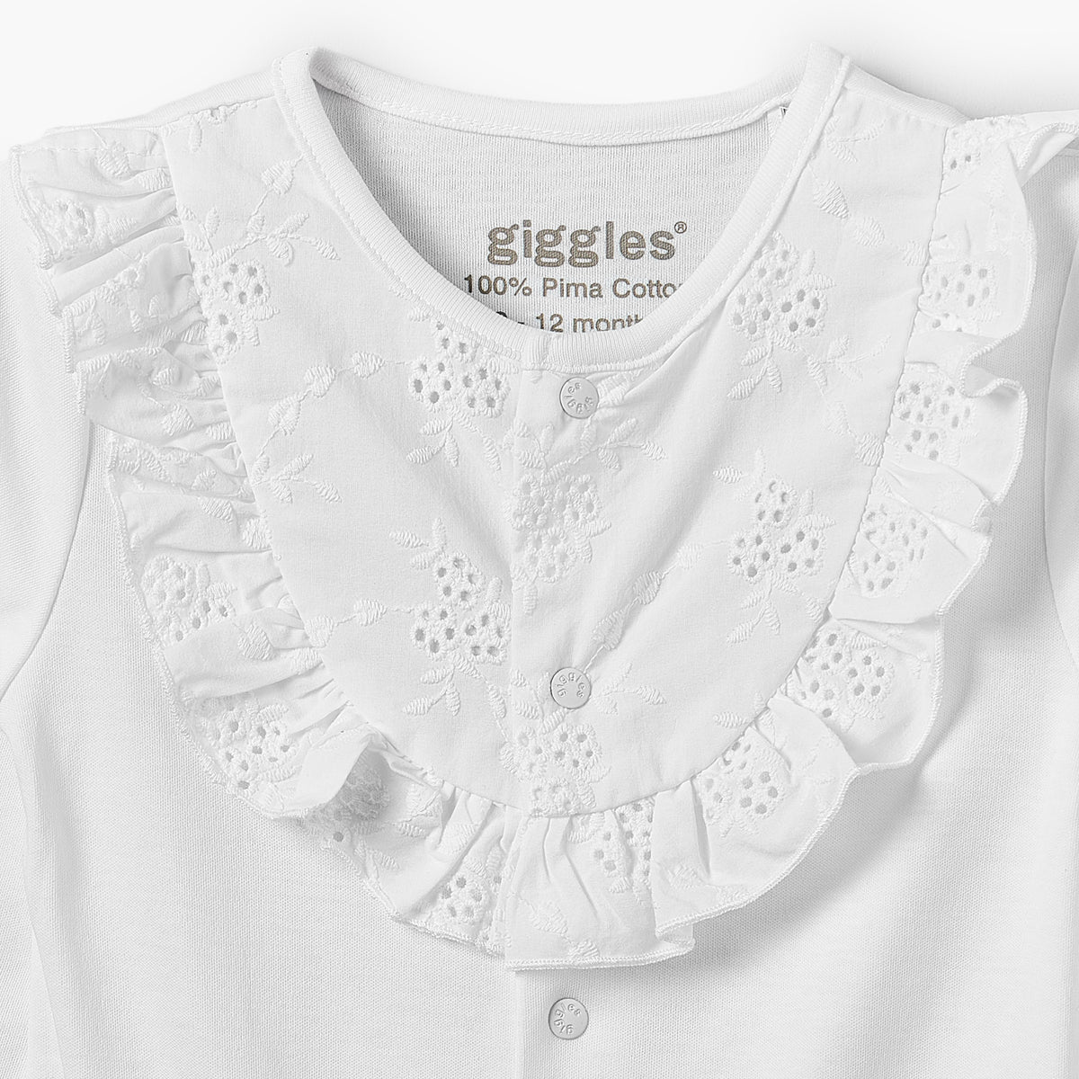 Giggles Cotton Round Neck Long Sleeves Sleepsuit with Schiffli Embroidery