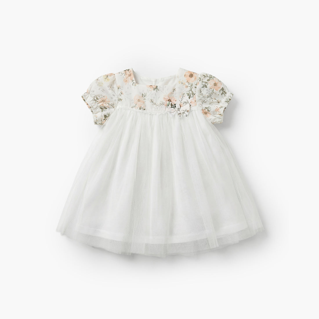 Giggles Square Neck Short Sleeves A-line Dress with Schiffli Embroidery