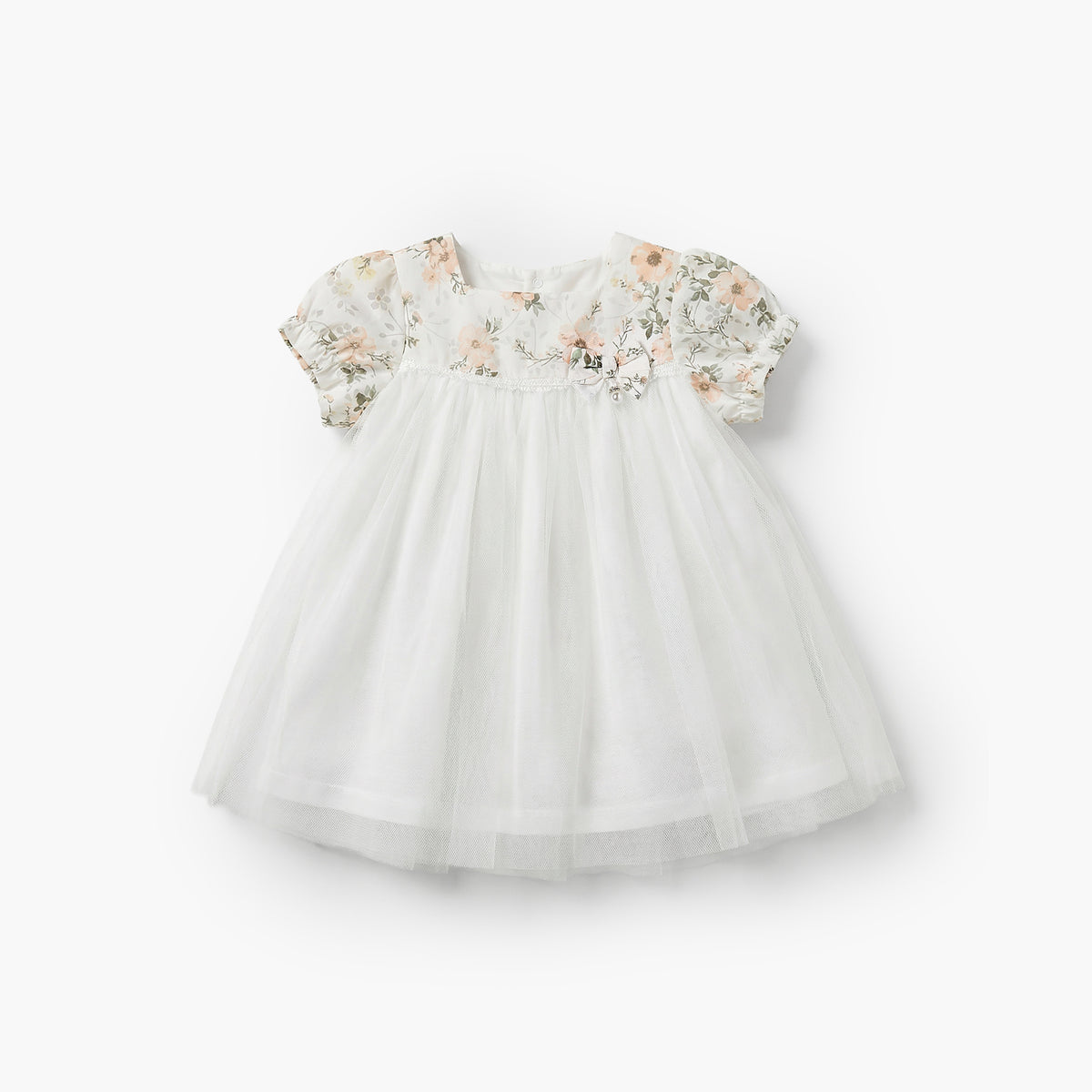 Giggles Square Neck Short Sleeves A-line Dress with Schiffli Embroidery