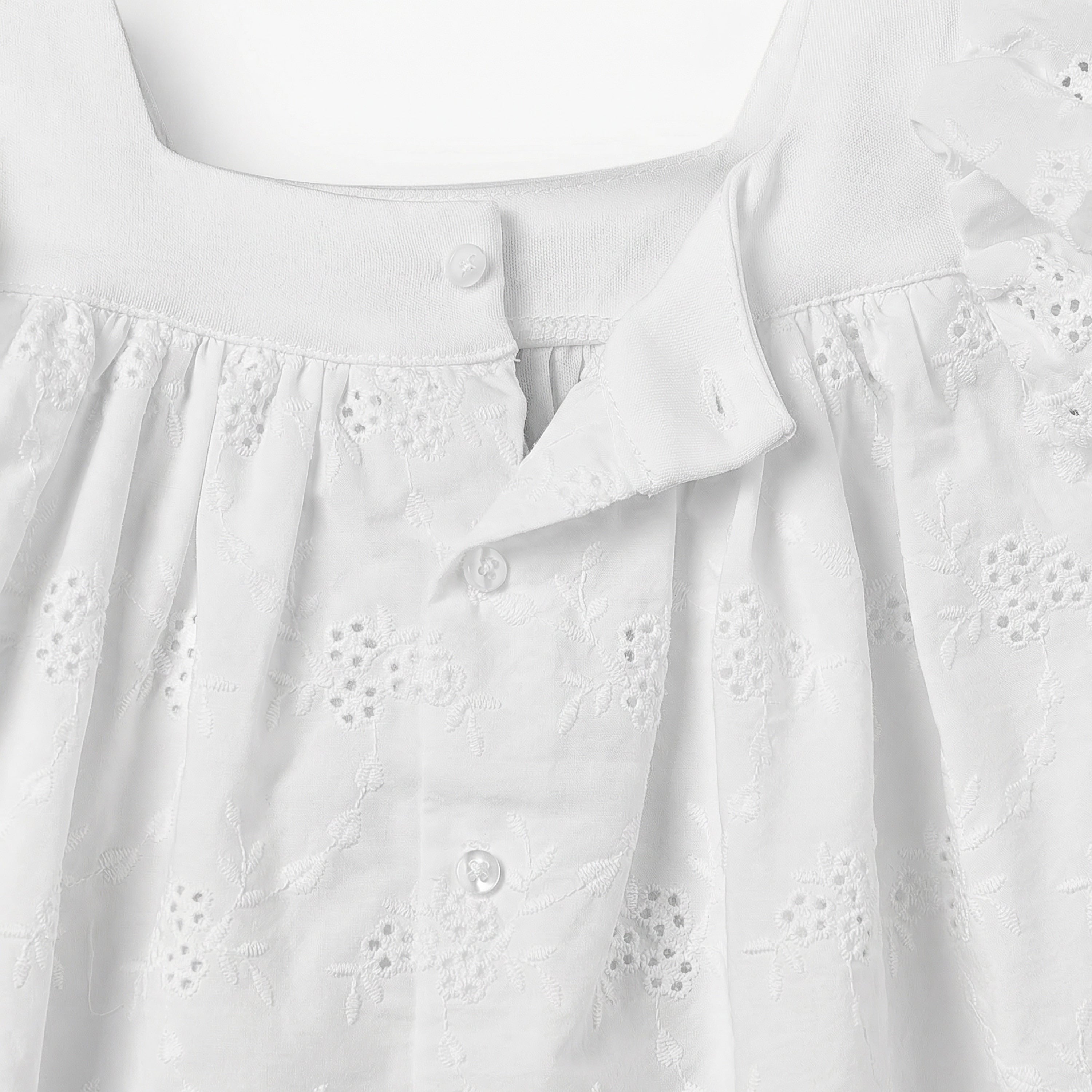 Giggles Square Neck Short Sleeves A-line Dress with Schiffli Embroidery
