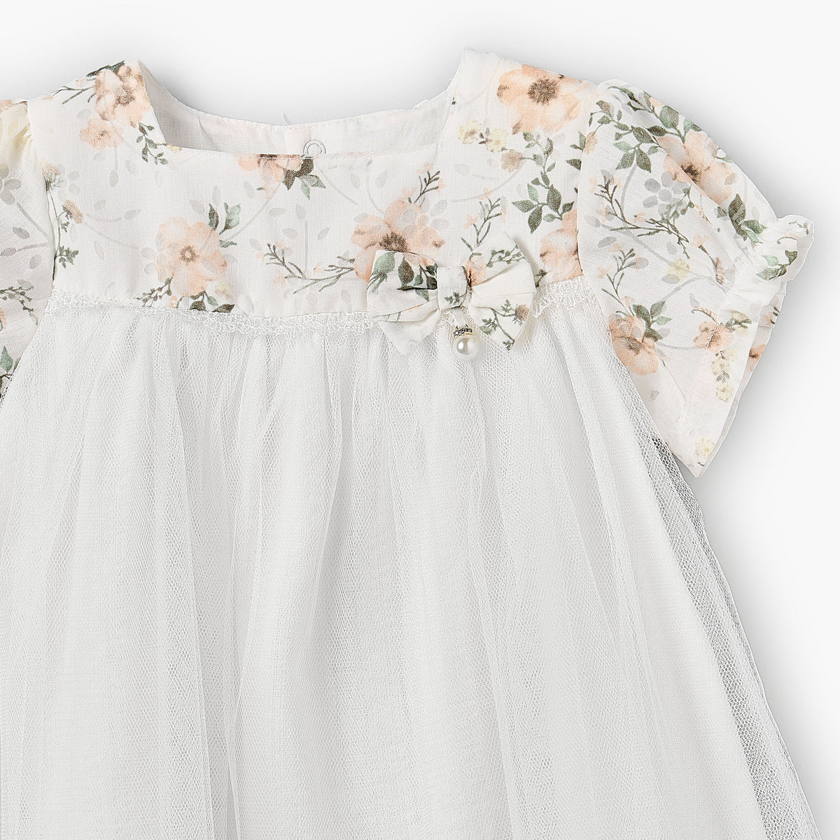 Giggles Square Neck Short Sleeves A-line Dress with Schiffli Embroidery