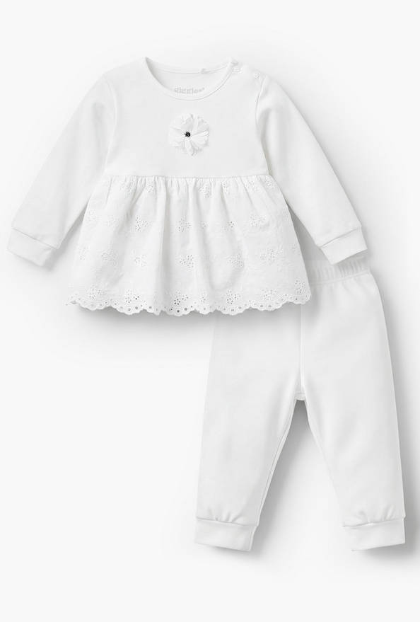 Giggles Cotton Round Neck Long Sleeves Pyjama Set with Embroidered Design
