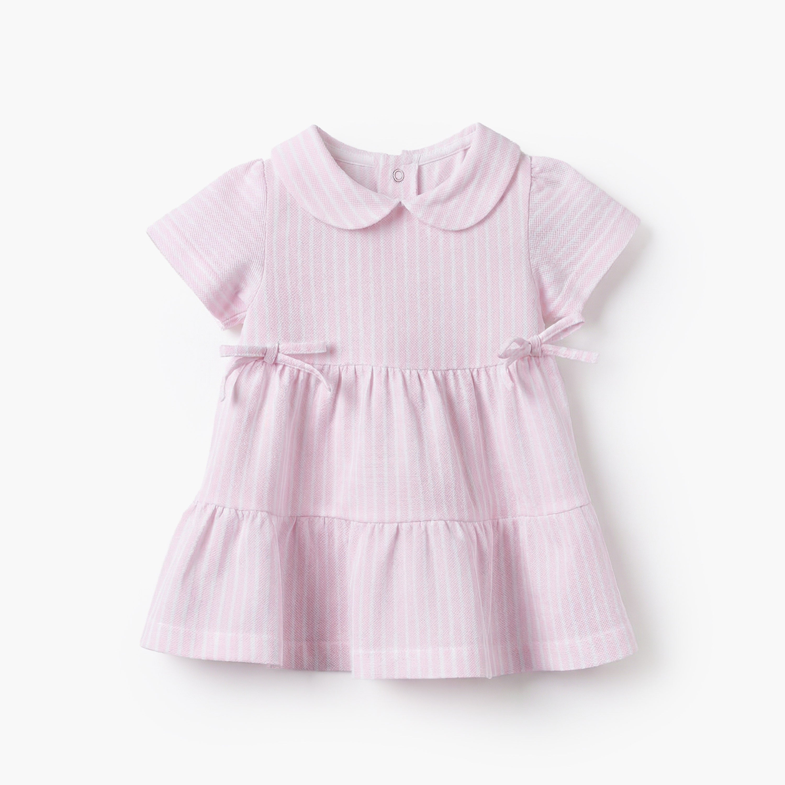 Juniors Peter Pan Collar Short Sleeves A-line Dress with Stripes