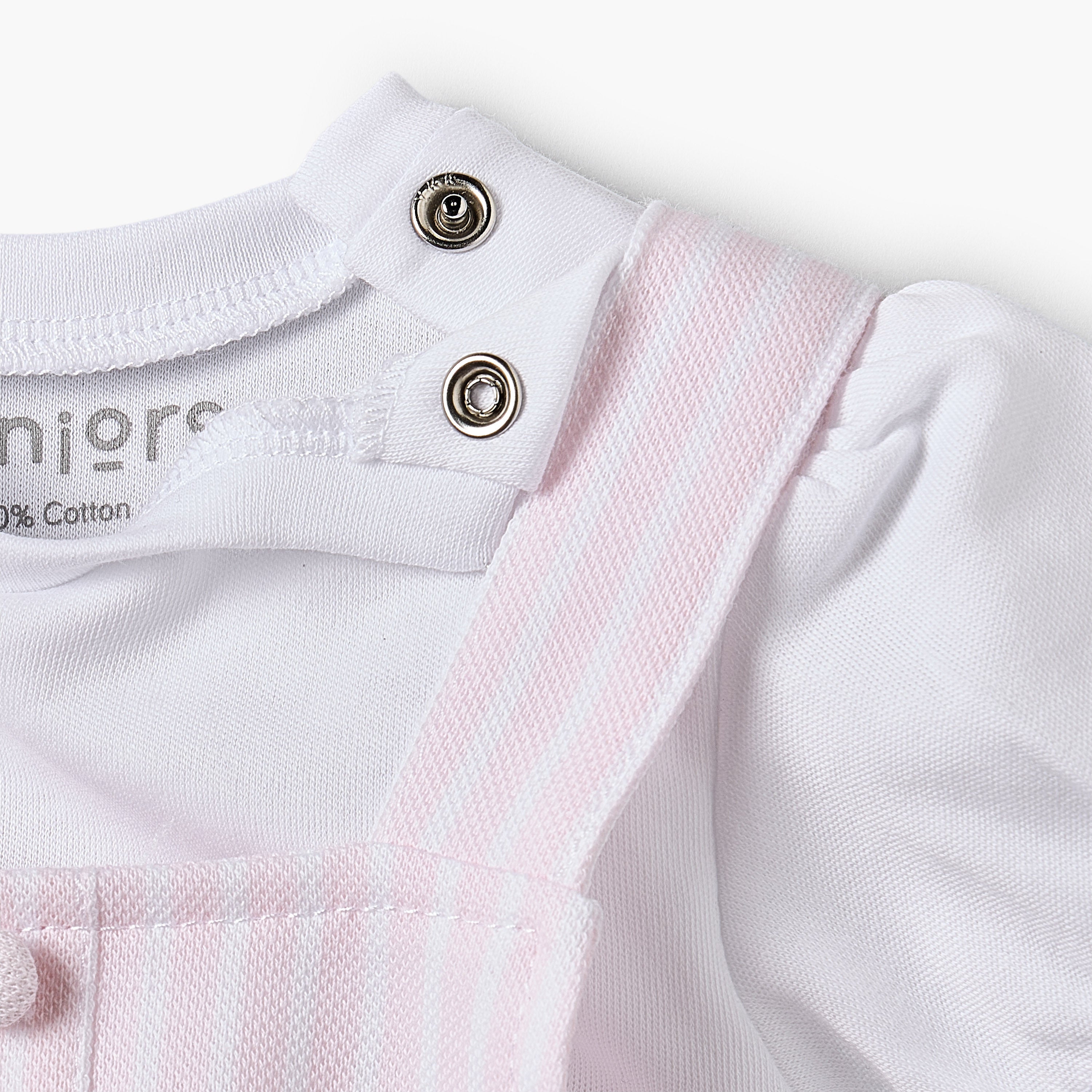 Juniors Round Neck Short Sleeves T-shirt and Pinafore Set with Stripes