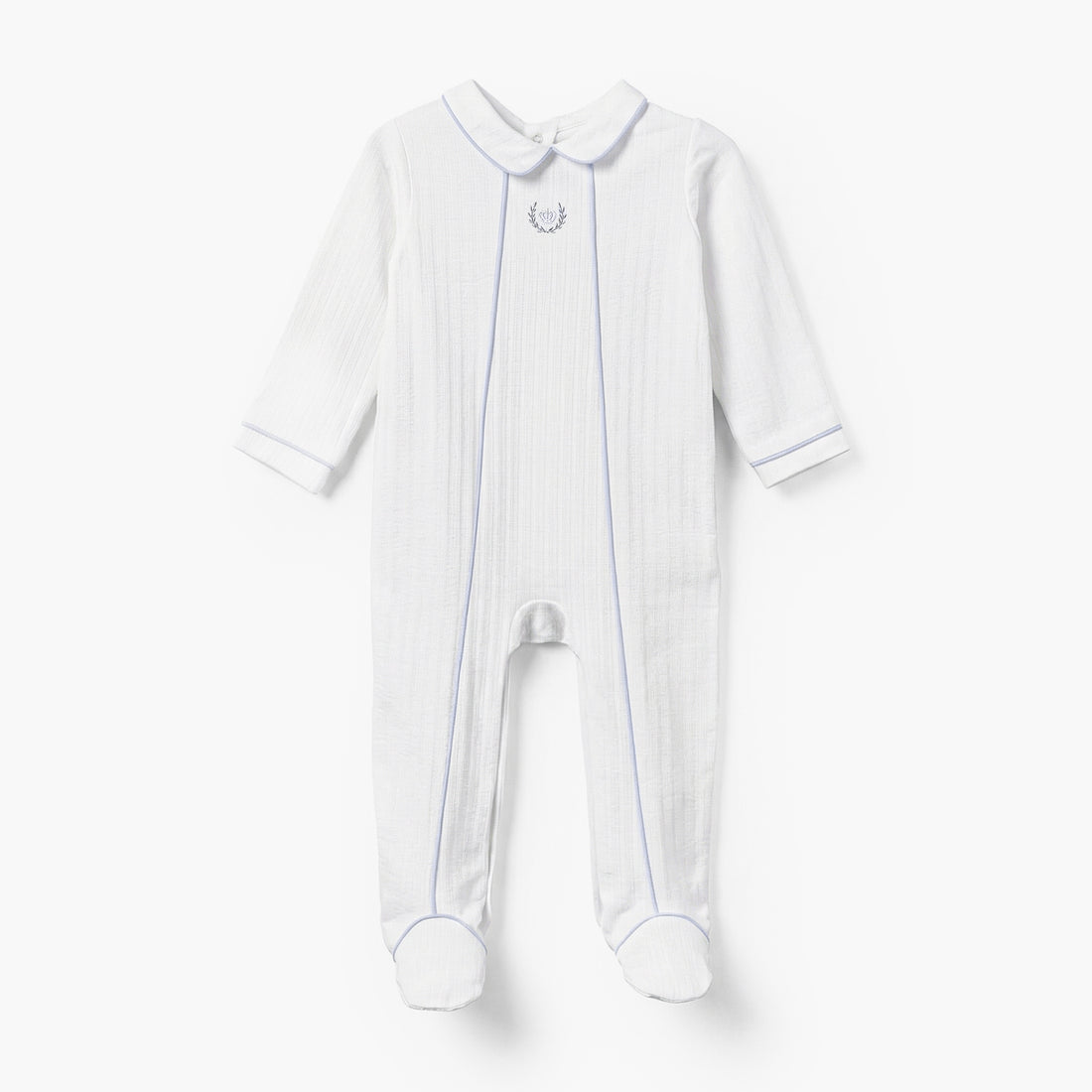 Giggles Cotton Peter Pan Collar Long Sleeves Sleepsuit with Embroidered Detail - Grey / 9-12 mths