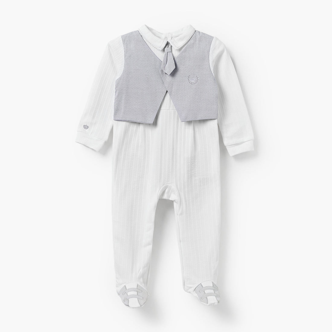 Giggles Cotton Collared Long Sleeves Sleepsuit with Attached Waistcoat