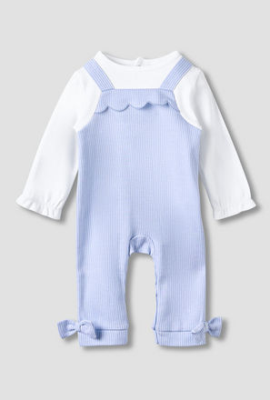 Juniors Striped Sleepsuit with Frill and Bow Detail