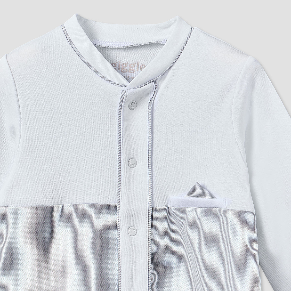 Giggles Cotton Mandarin Collar Long Sleeves Sleepsuit with Snap Button Closure