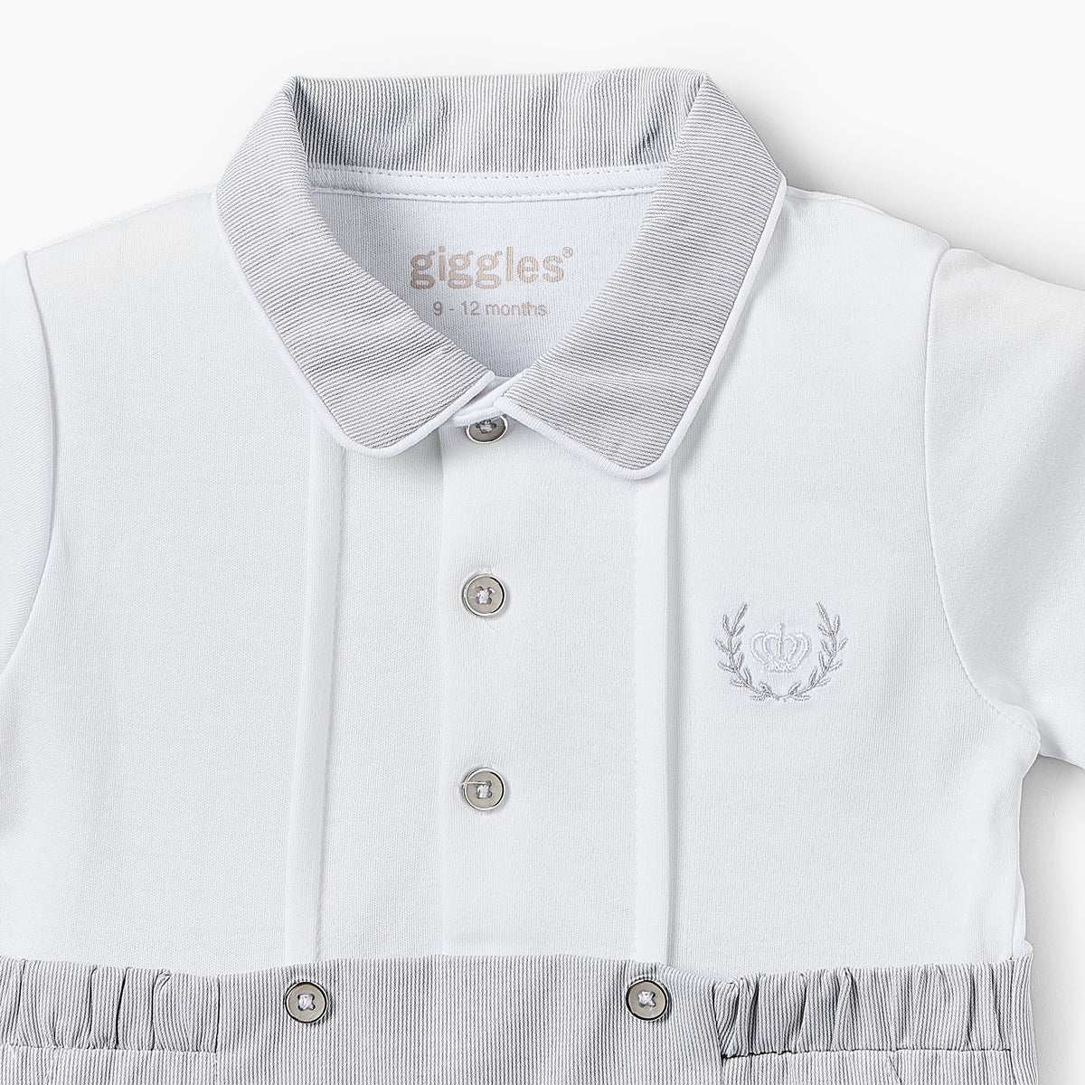 Giggles Collared Short Sleeves Romper with Embroidery Detail