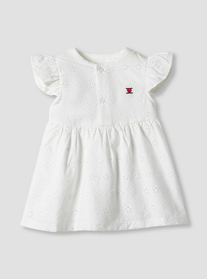 Juniors Girls Dress with Schiffli Texture - Cotton - Cap Sleeves - Round Neck - Knee Length-baby-girls-clothing-dressesandjumpsuits-image-1