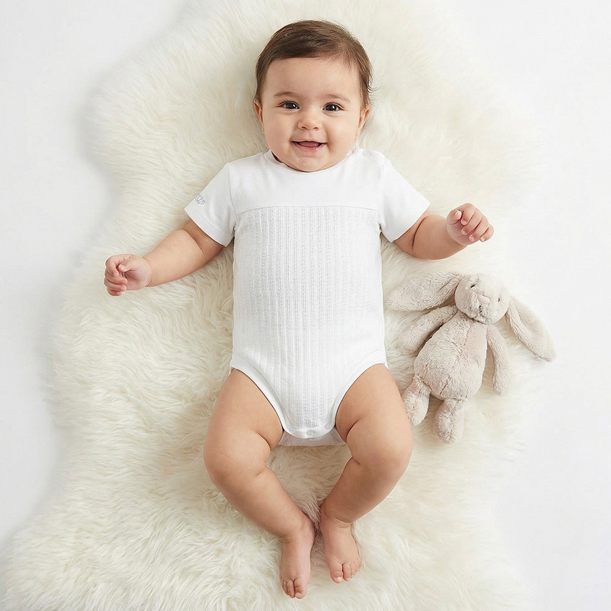 Giggles Round Neck Short Sleeves Bodysuit with Textured Design