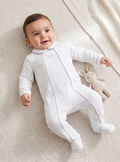 Giggles Cotton Collared Long Sleeves Sleepsuit with Textured Design-baby-boys-clothing-nightwear-sleepsuits-image-1