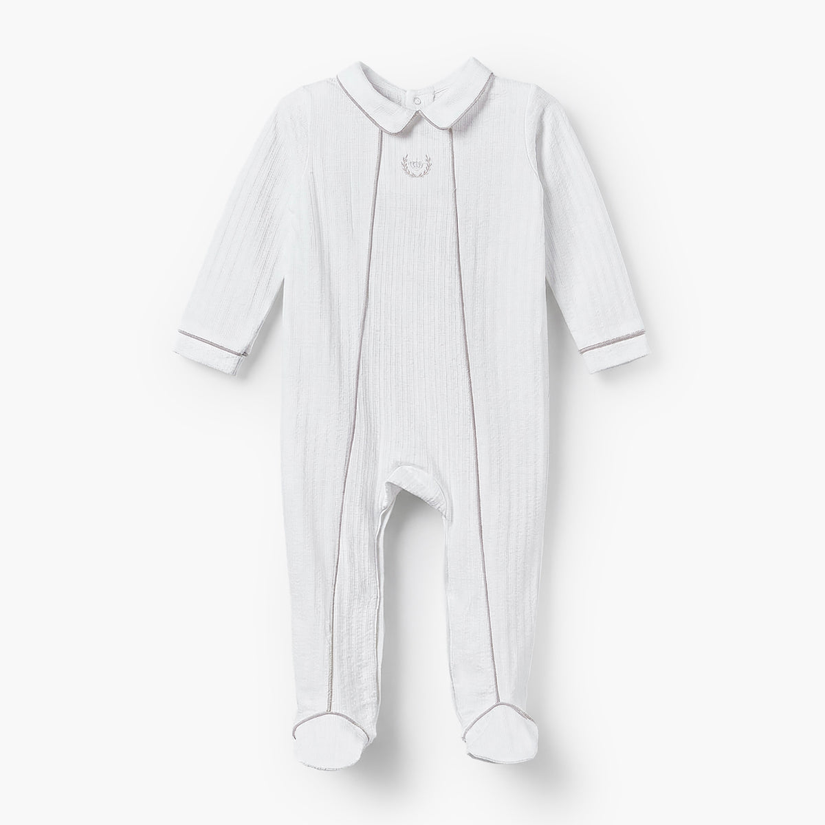 Giggles Cotton Collared Long Sleeves Sleepsuit with Textured Design