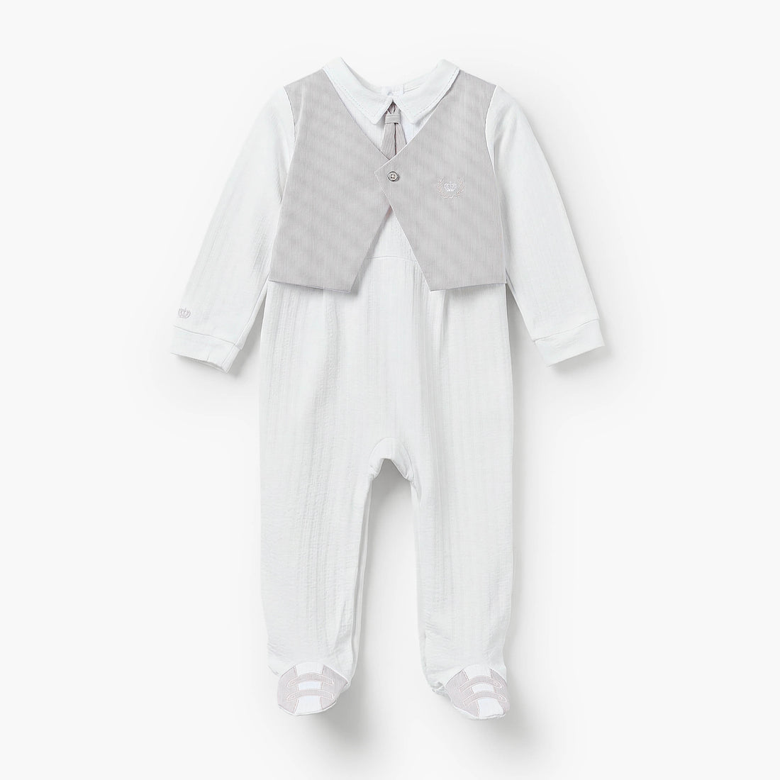Giggles Cotton Collared Long Sleeves Sleepsuit with Waistcoat