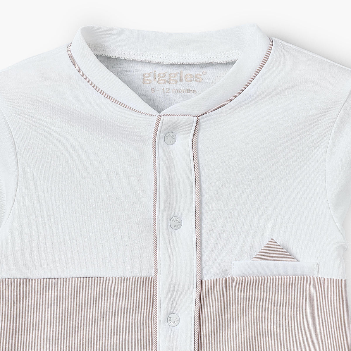 Giggles Cotton Collared Long Sleeves Sleepsuit with Stripes