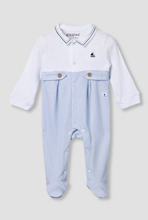 Giggles Striped Collared Sleepsuit with Long Sleeves