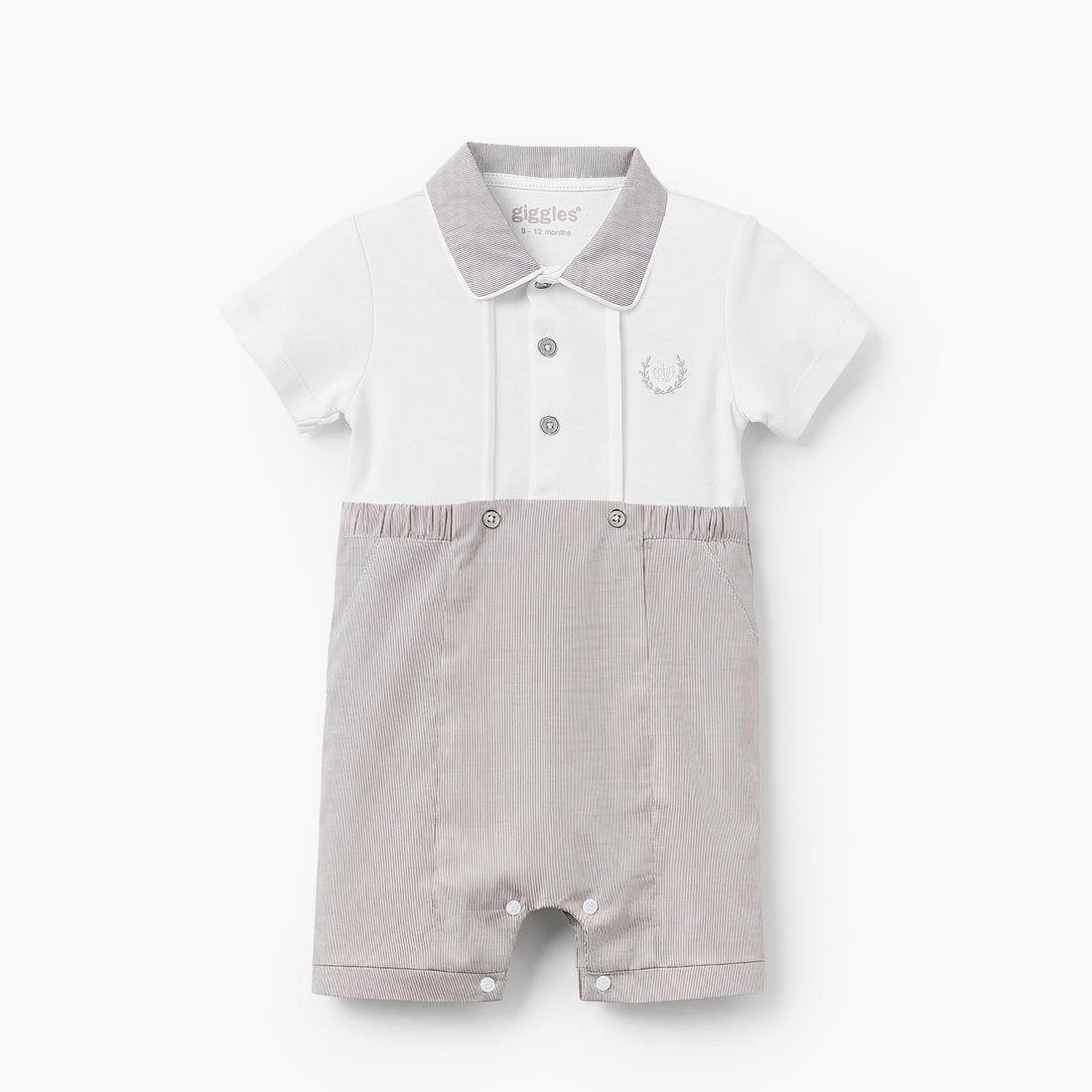 Giggles Collared Short Sleeves Romper with Stripes
