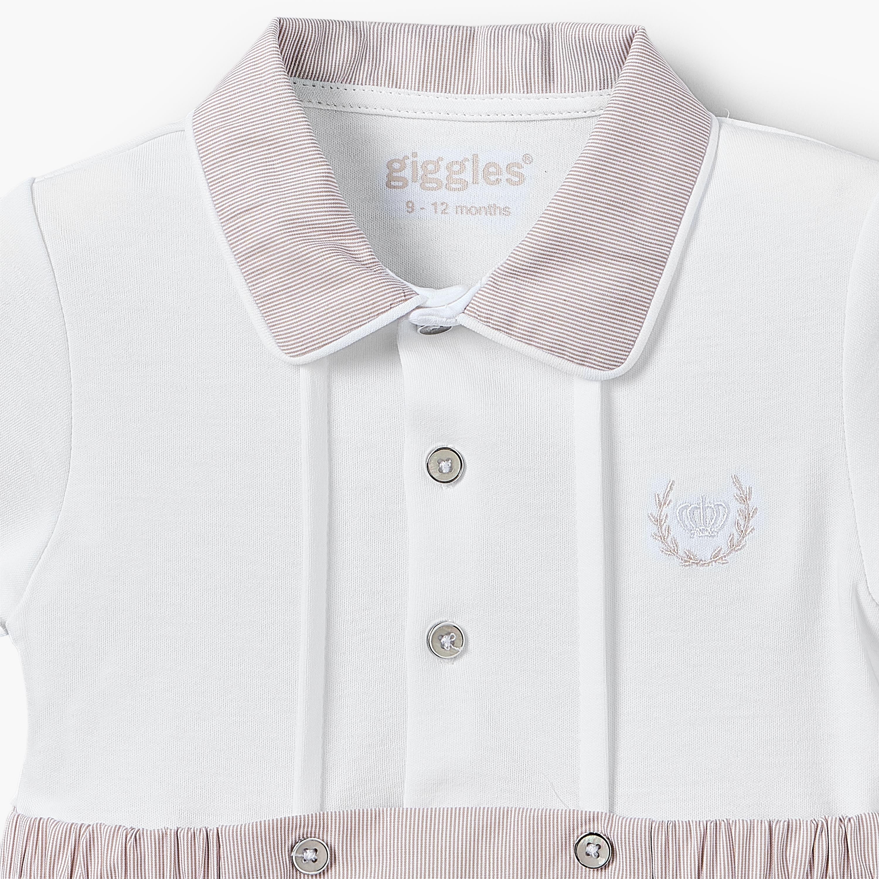 Giggles Collared Short Sleeves Romper with Stripes