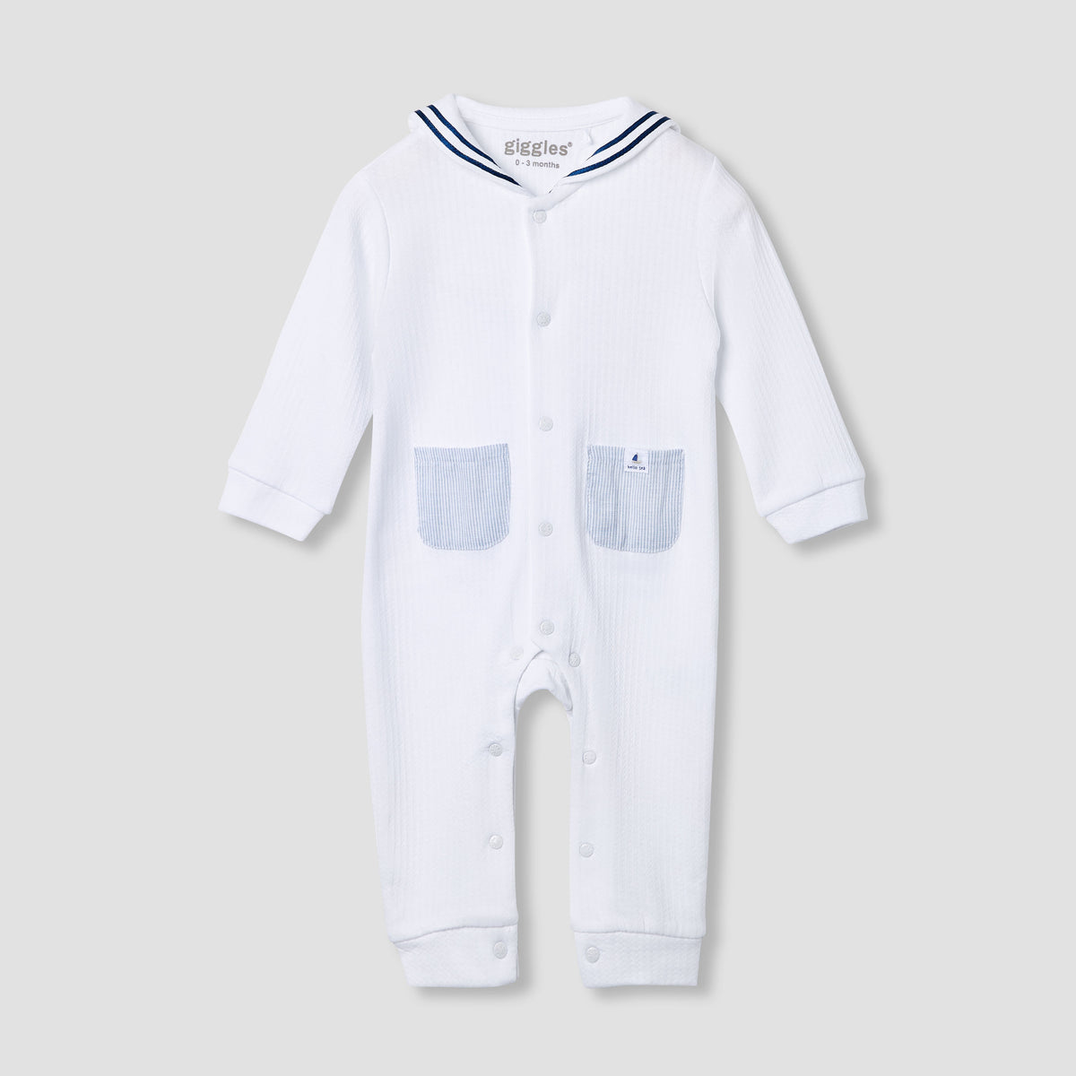 Giggles Ribbed Sailor Collar Sleepsuit with Long Sleeves
