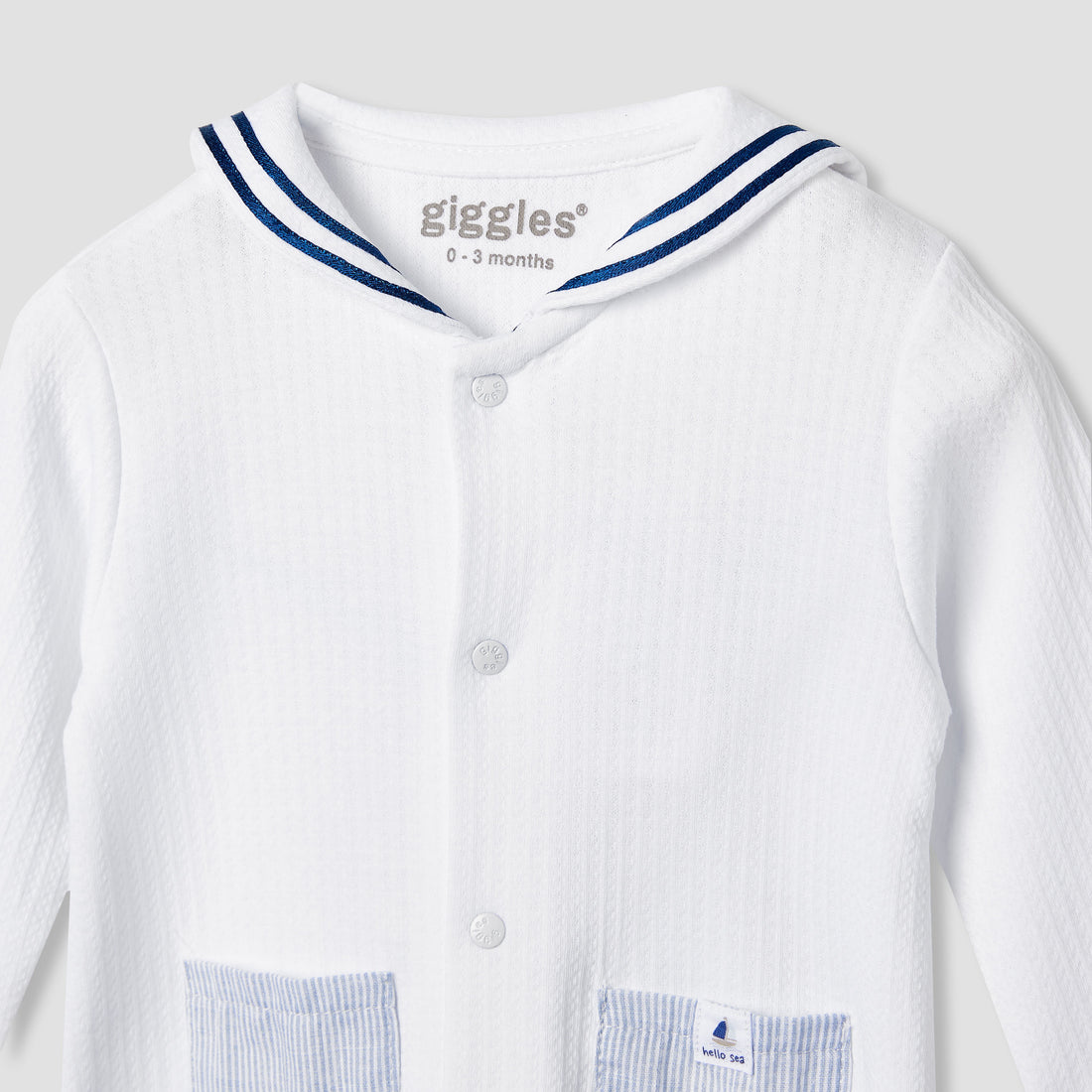 Giggles Ribbed Sailor Collar Sleepsuit with Long Sleeves