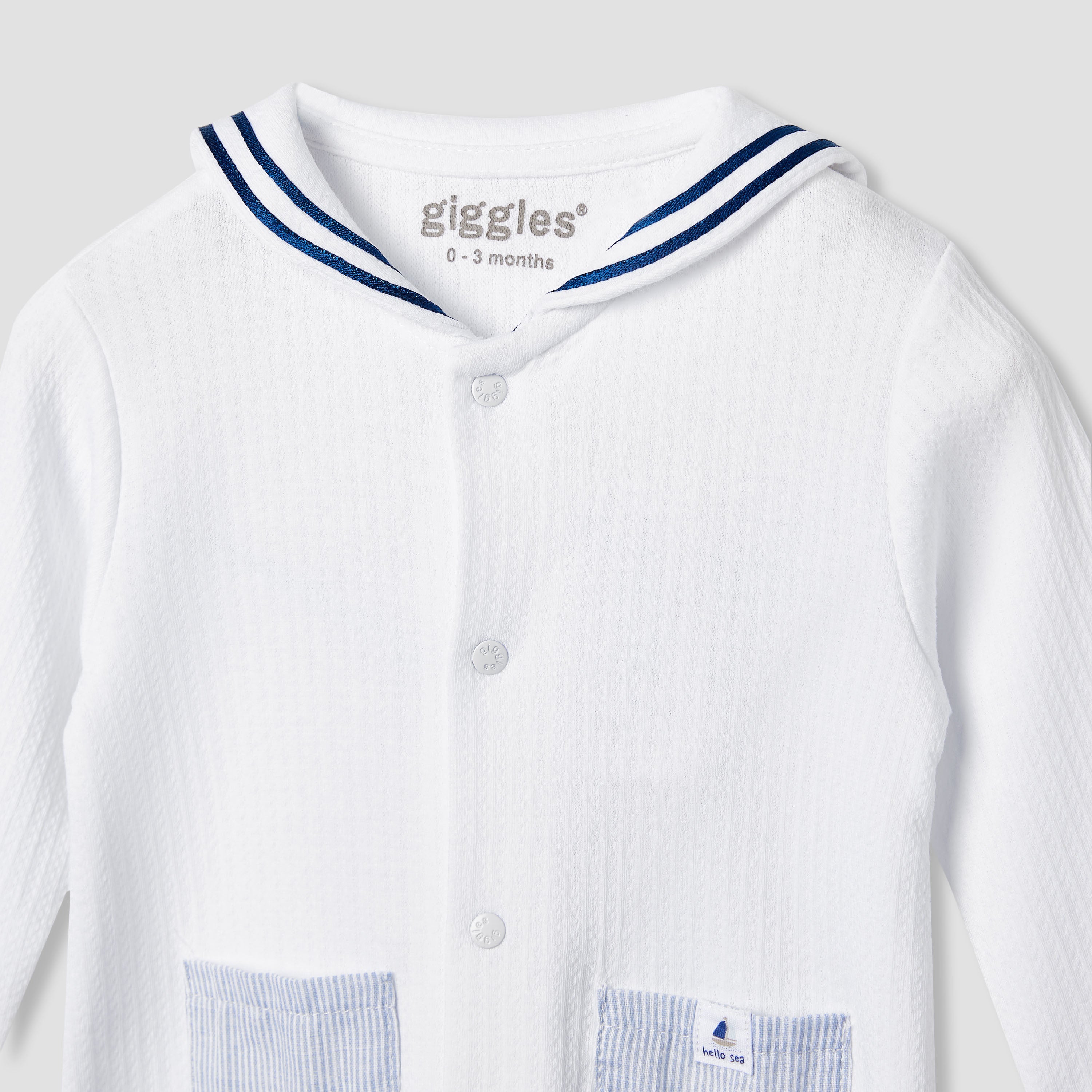 Giggles Ribbed Sailor Collar Sleepsuit with Long Sleeves