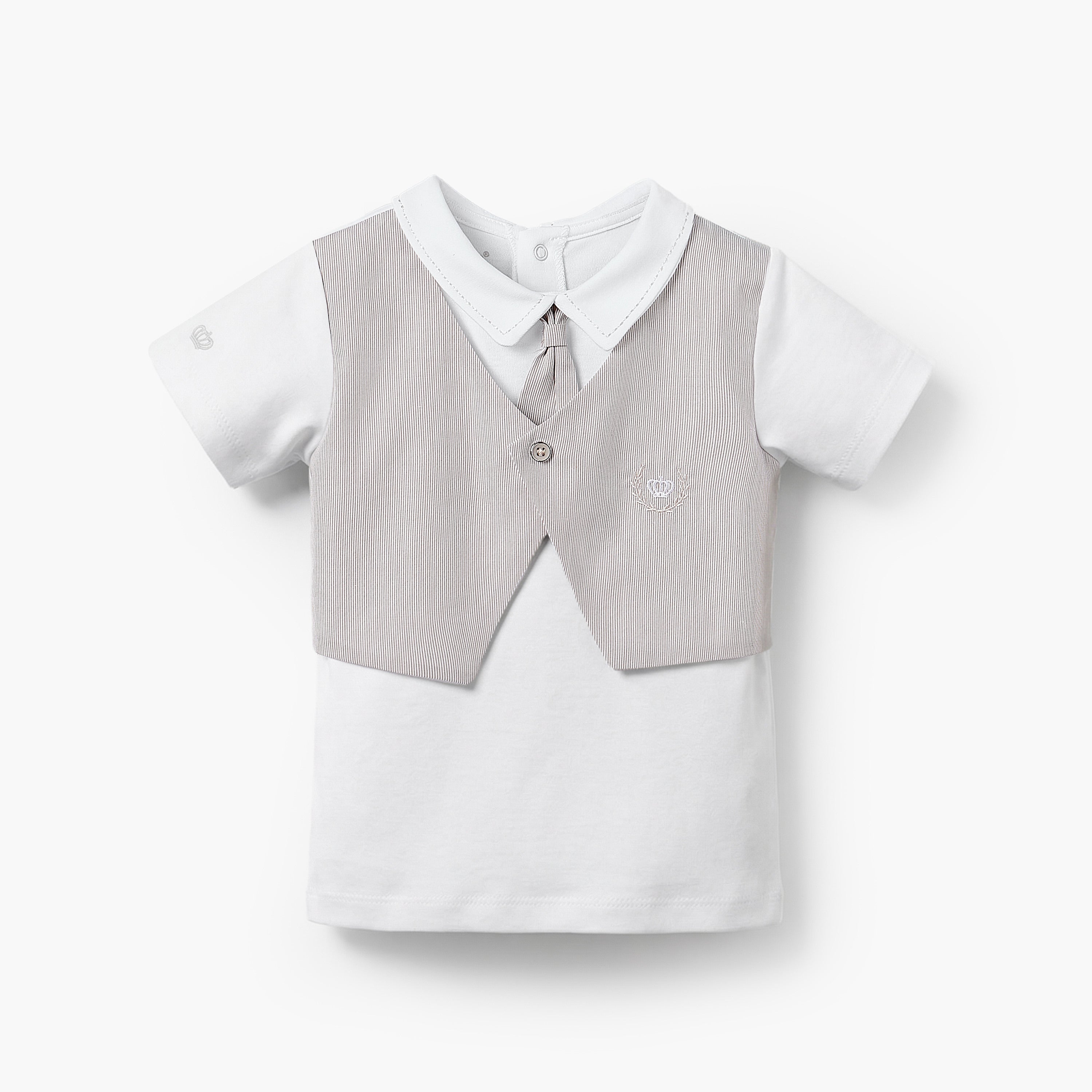 Giggles Cotton Collared Short Sleeves T-Shirt and Pants Set with Stripes