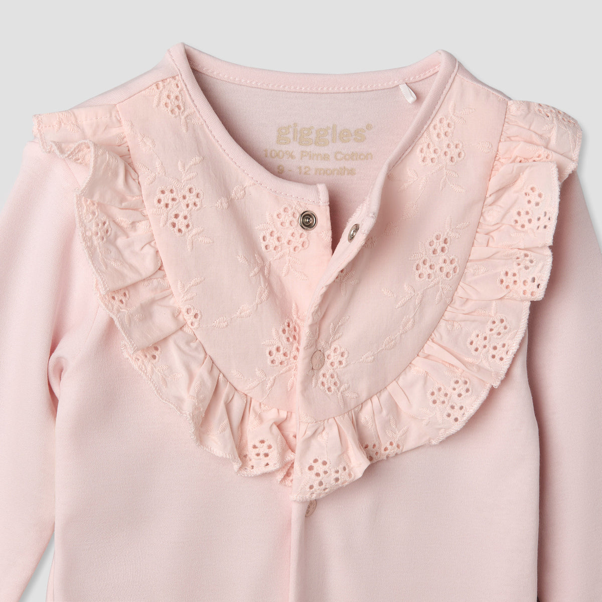 Giggles Cotton Round Neck Long Sleeves Sleepsuit with Embroidered Ruffles