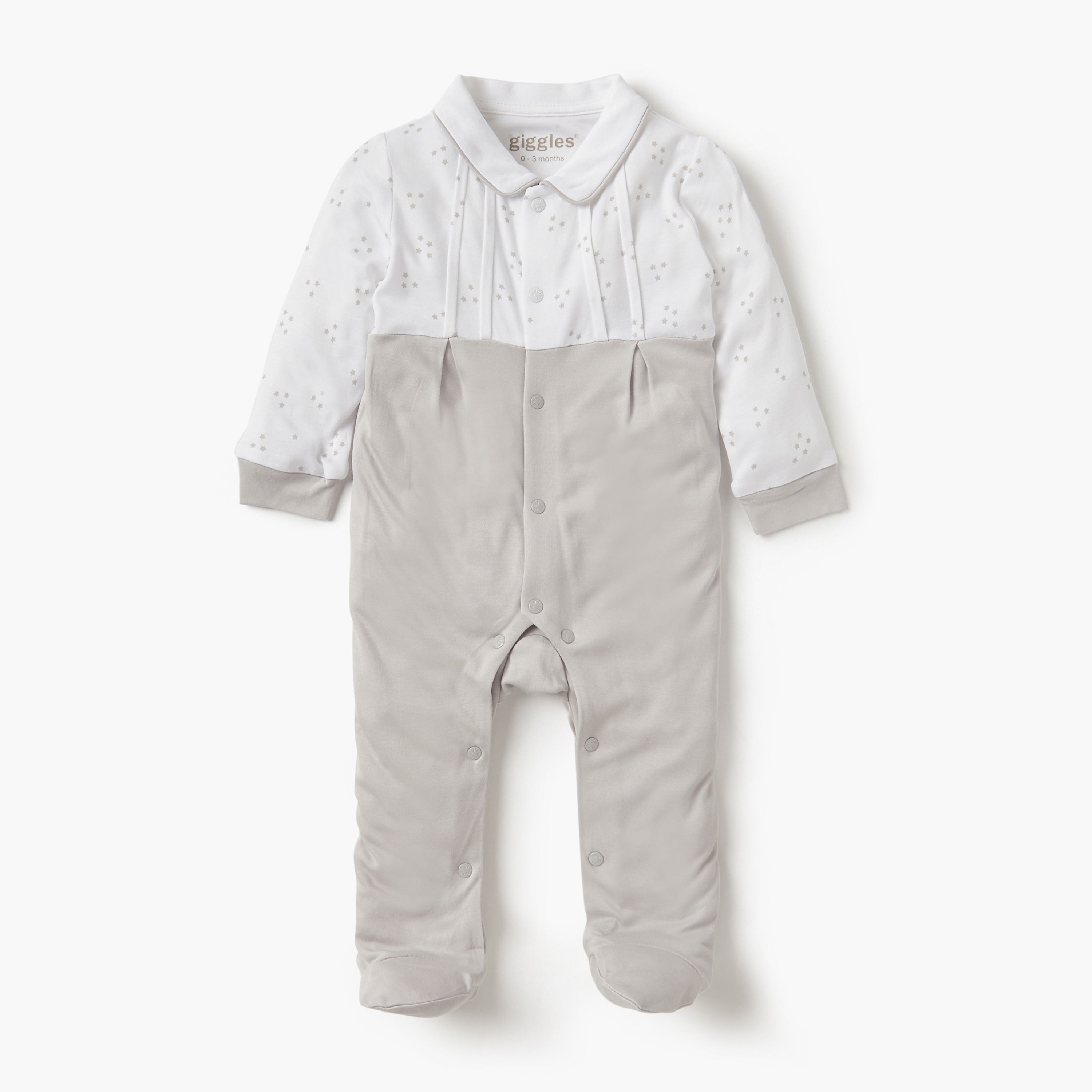 Giggles Star Print Closed Feet Sleepsuit with Long Sleeves - Multicolour / 9-12 mths