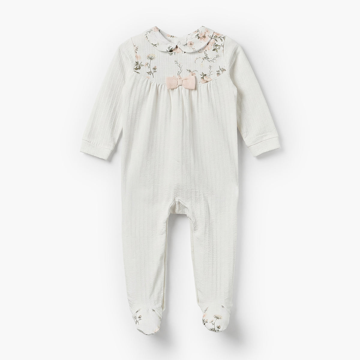 Giggles Cotton Peter Pan Collar Long Sleeves Sleepsuit with Floral Print