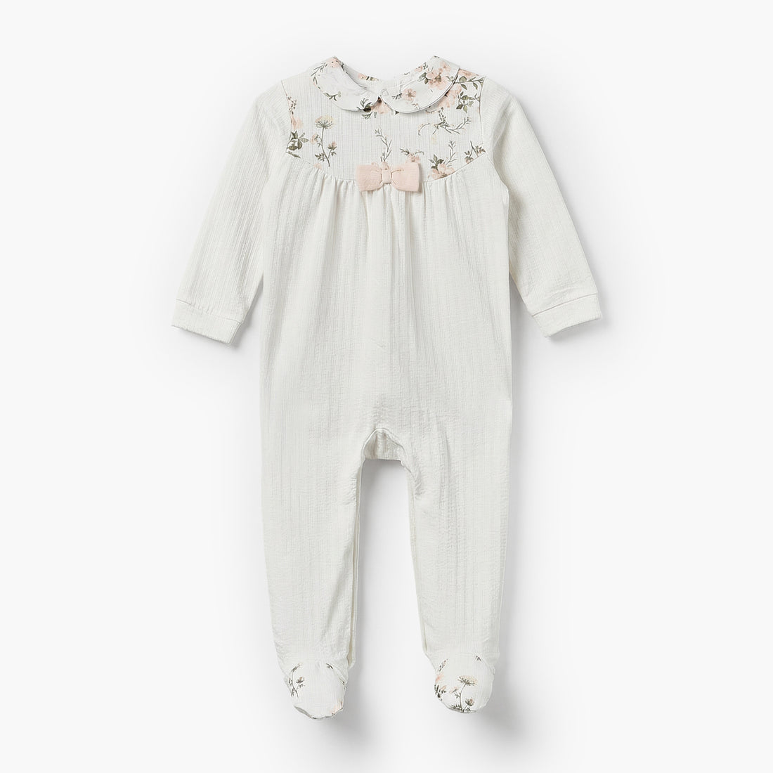 Giggles Cotton Peter Pan Collar Long Sleeves Sleepsuit with Floral Print