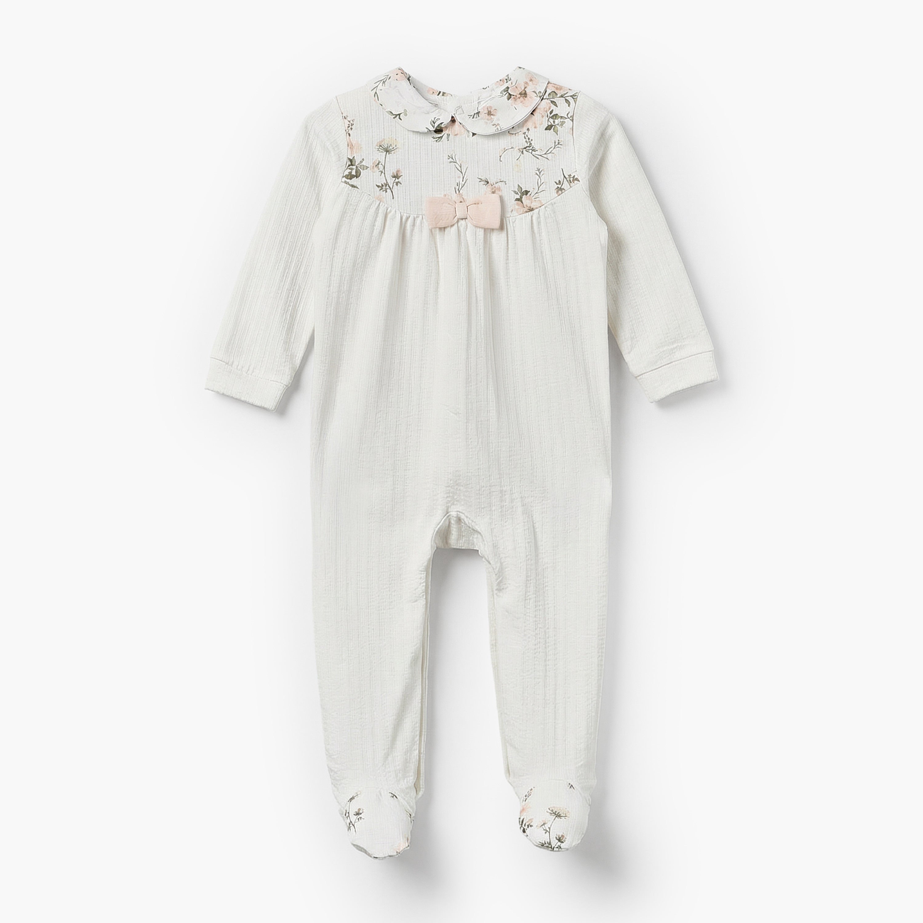 Giggles Cotton Peter Pan Collar Long Sleeves Sleepsuit with Floral Print