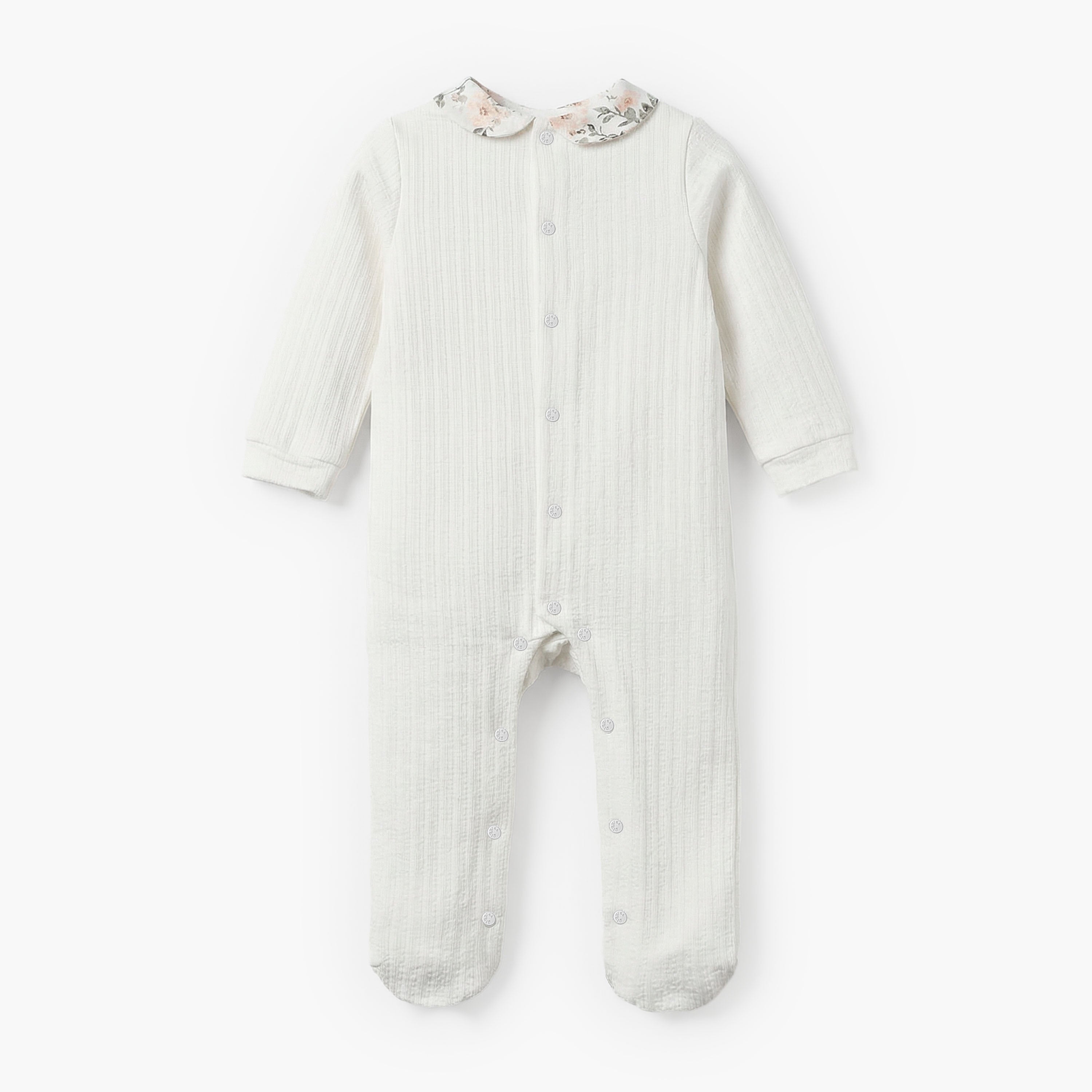 Giggles Cotton Peter Pan Collar Long Sleeves Sleepsuit with Floral Print