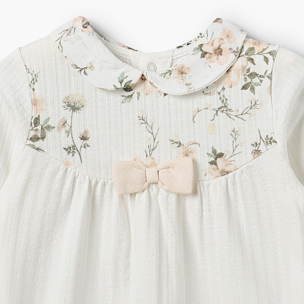 Giggles Cotton Peter Pan Collar Long Sleeves Sleepsuit with Floral Print