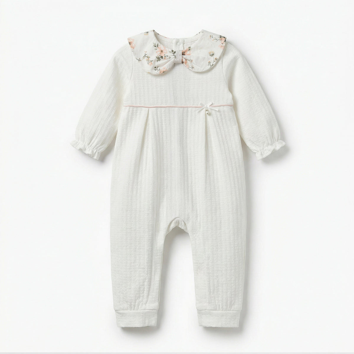 Giggles Cotton Peter Pan Collar Long Sleeves Sleepsuit with Floral Print