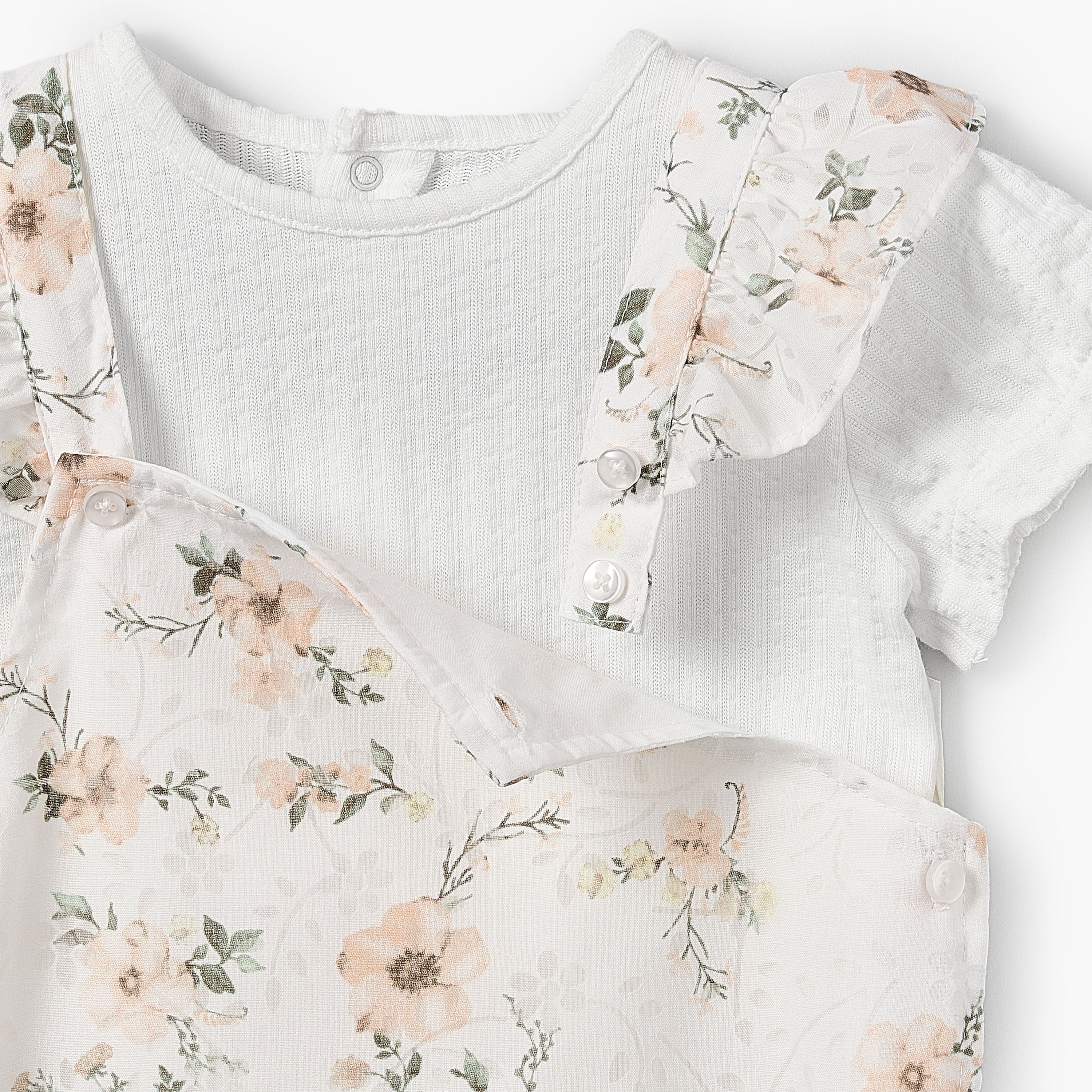Giggles Round Neck Short Sleeves T-shirt and Dungaree Set with Floral Print