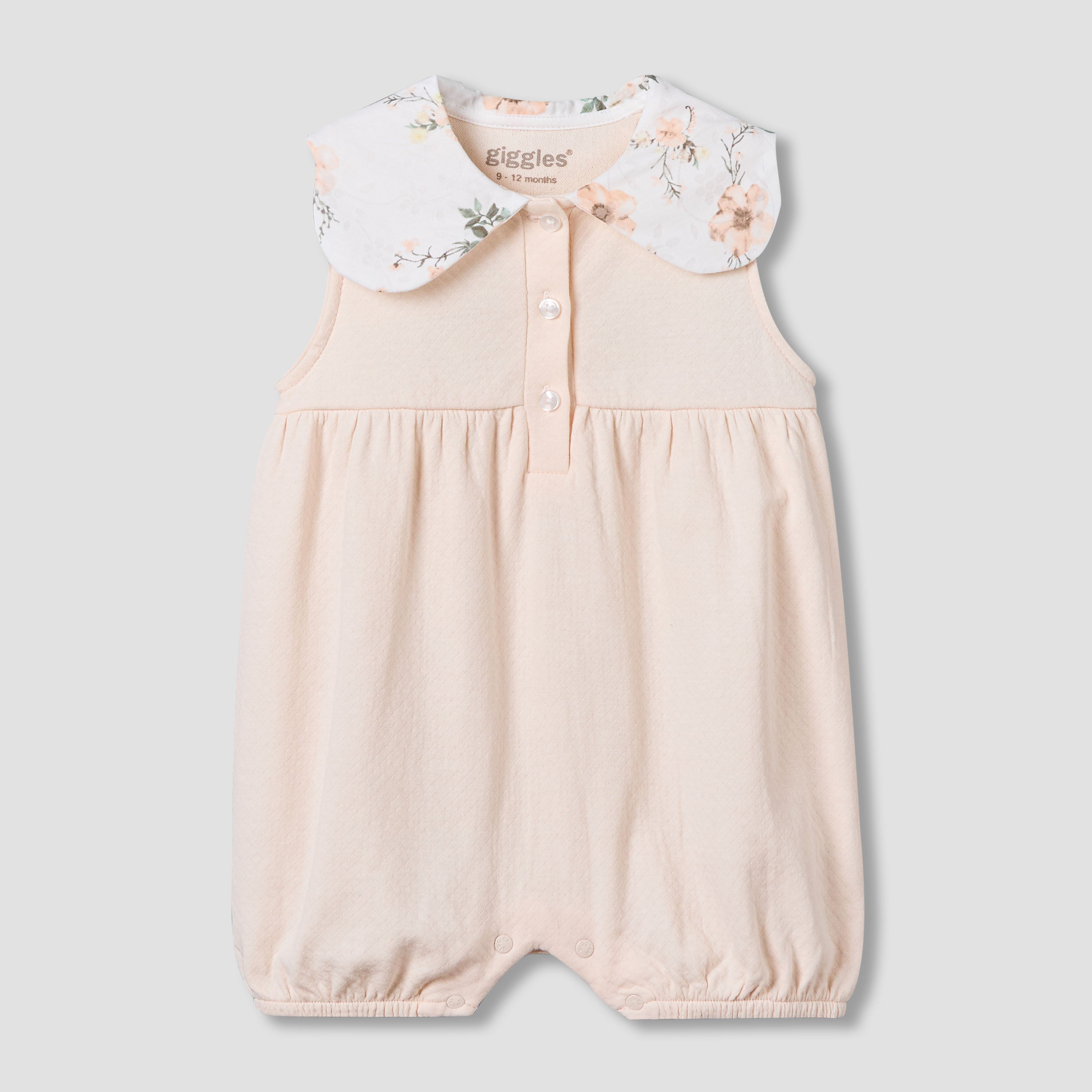 Giggles Peter Pan Collar Sleeveless Romper with Floral Print