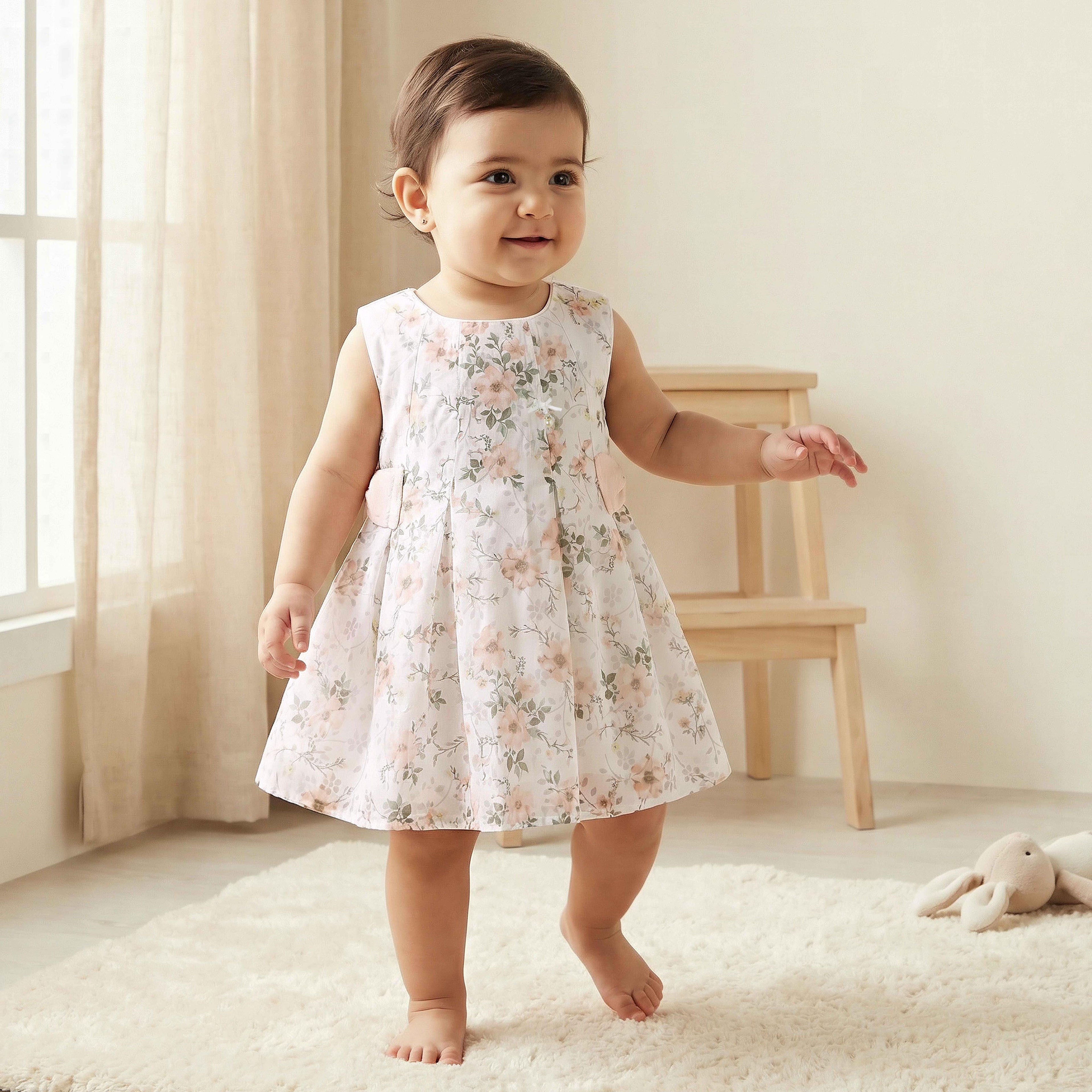 Giggles Round Neck Sleeveless A-line Dress with Floral Print