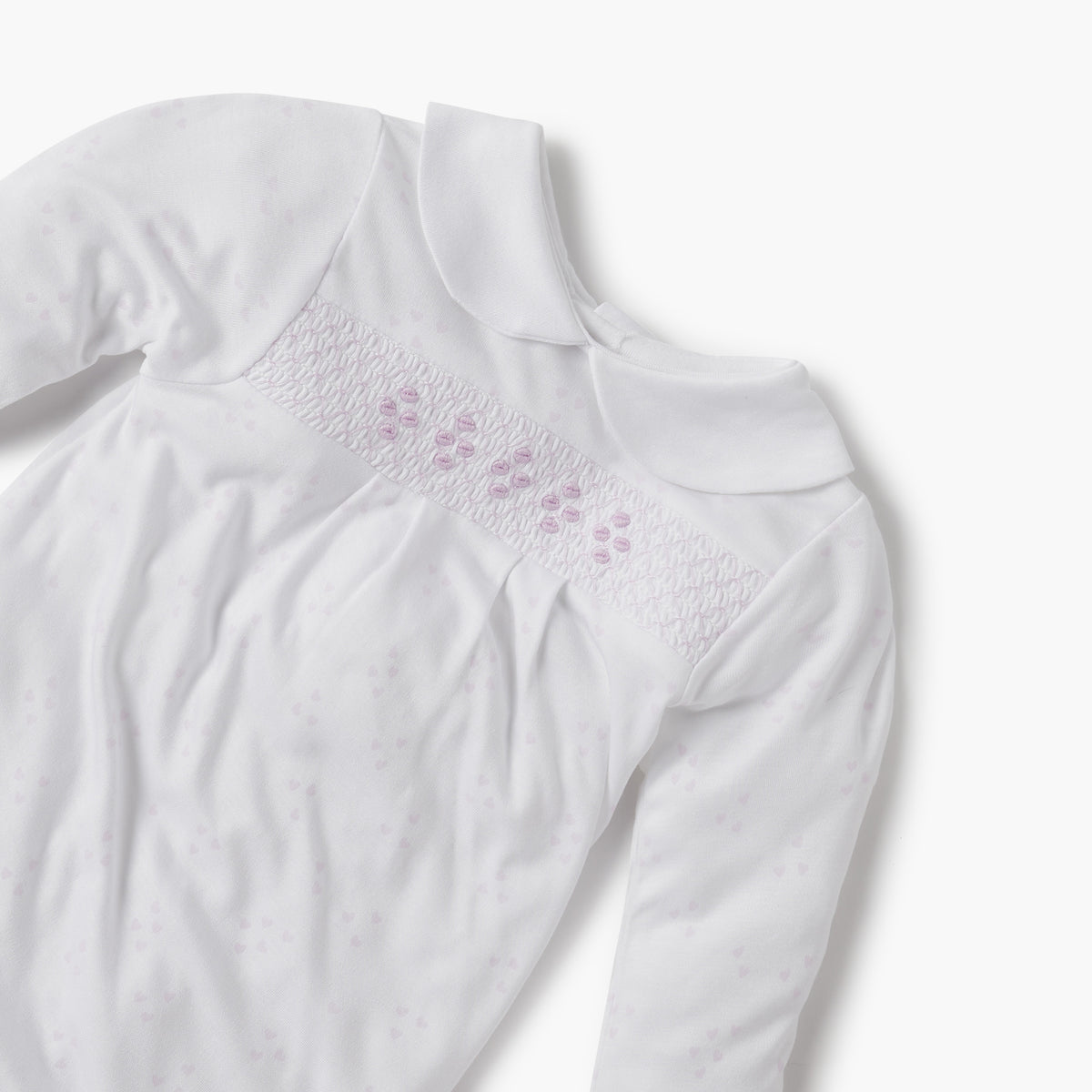 Giggles Heart Print Sleepsuit with Long Sleeves and Button Closure