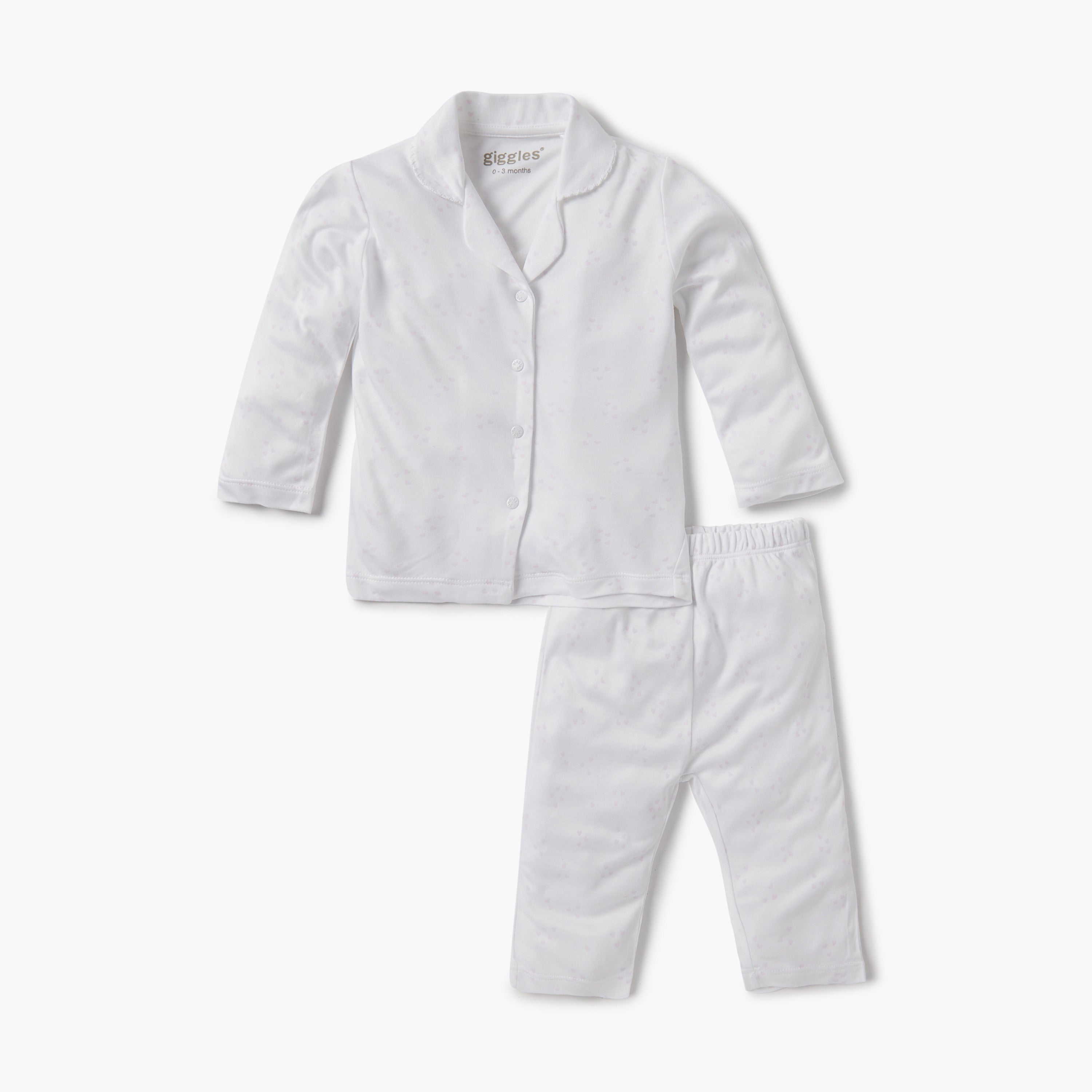 Giggles Solid Shirt and Pyjama Set - White / 12-18 mths