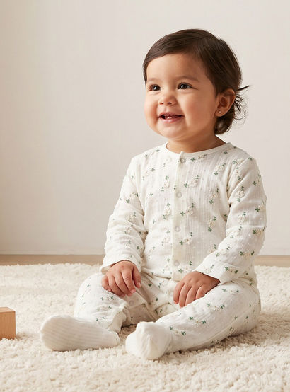 Giggles Cotton Crew Neck Long Sleeves Sleepsuit with Floral Embroidery-baby-girls-clothing-nightwear-sleepsuits-image-1