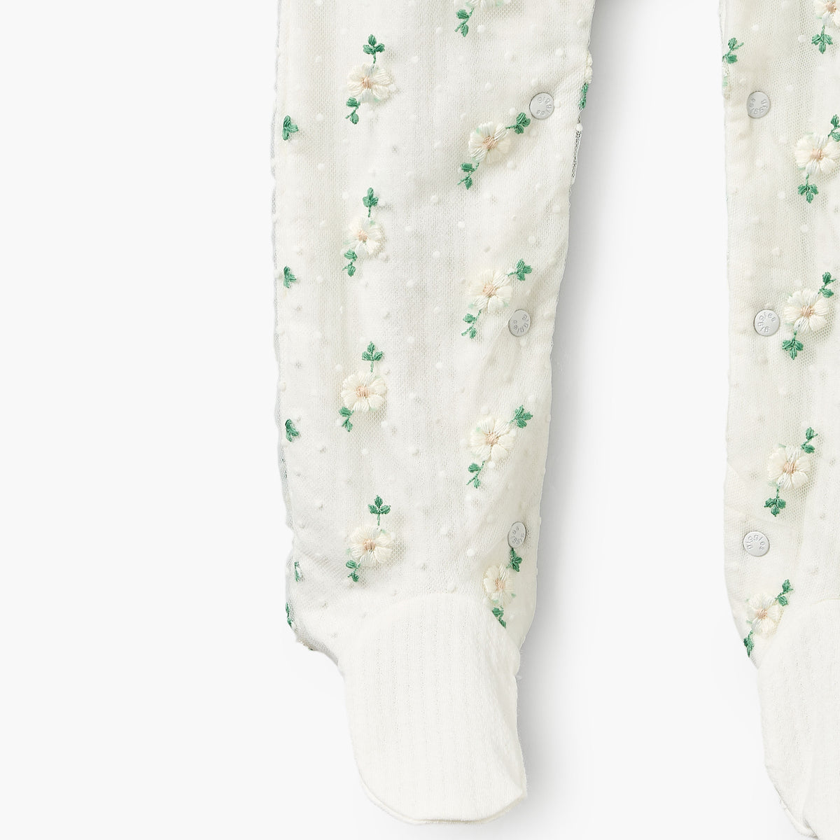 Giggles Cotton Crew Neck Long Sleeves Sleepsuit with Floral Embroidery