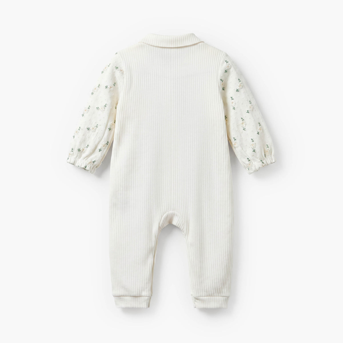 Giggles Cotton Collared Long Sleeves Sleepsuit with Floral Embroidery