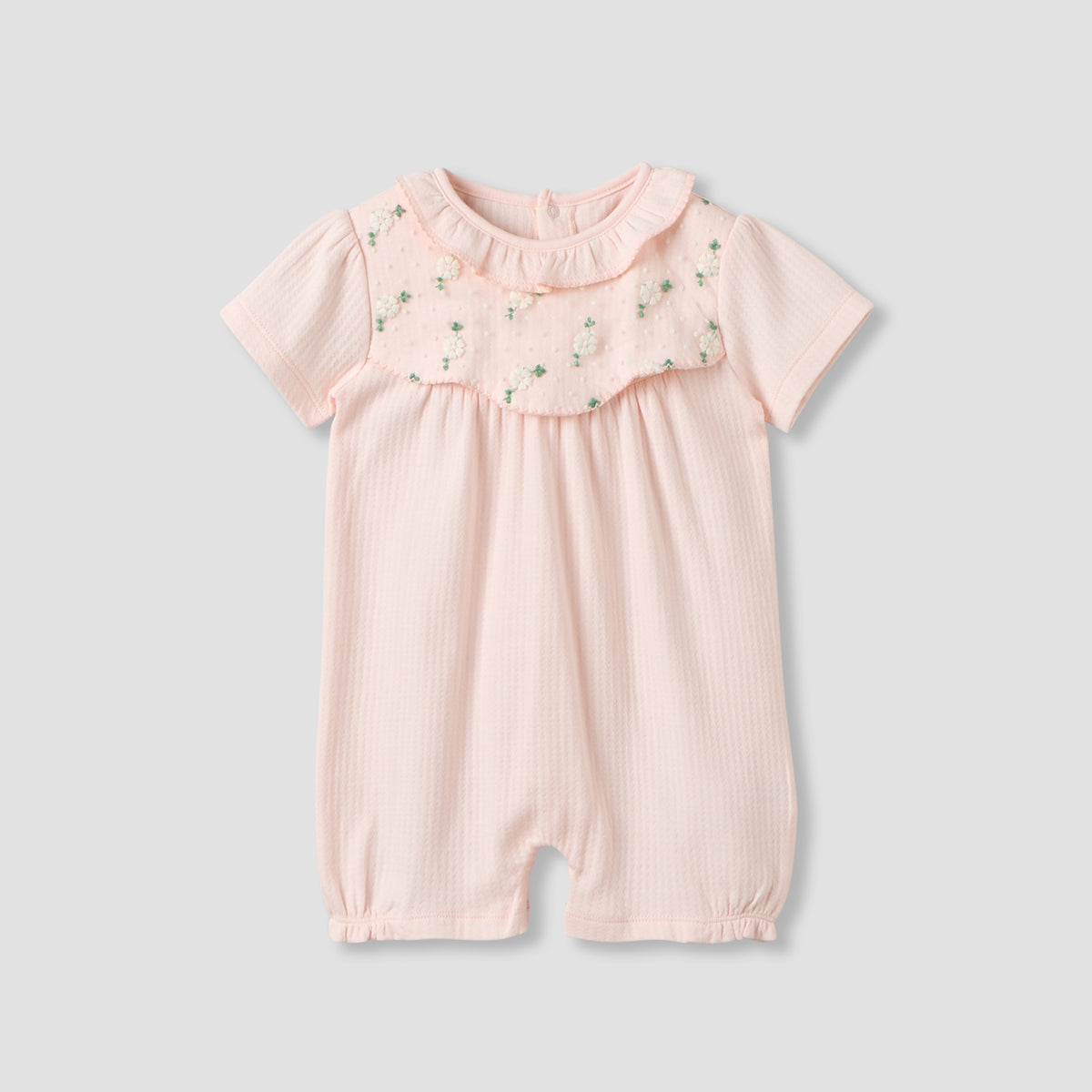 Giggles Round Neck Short Sleeves Romper with Snap Button Closure