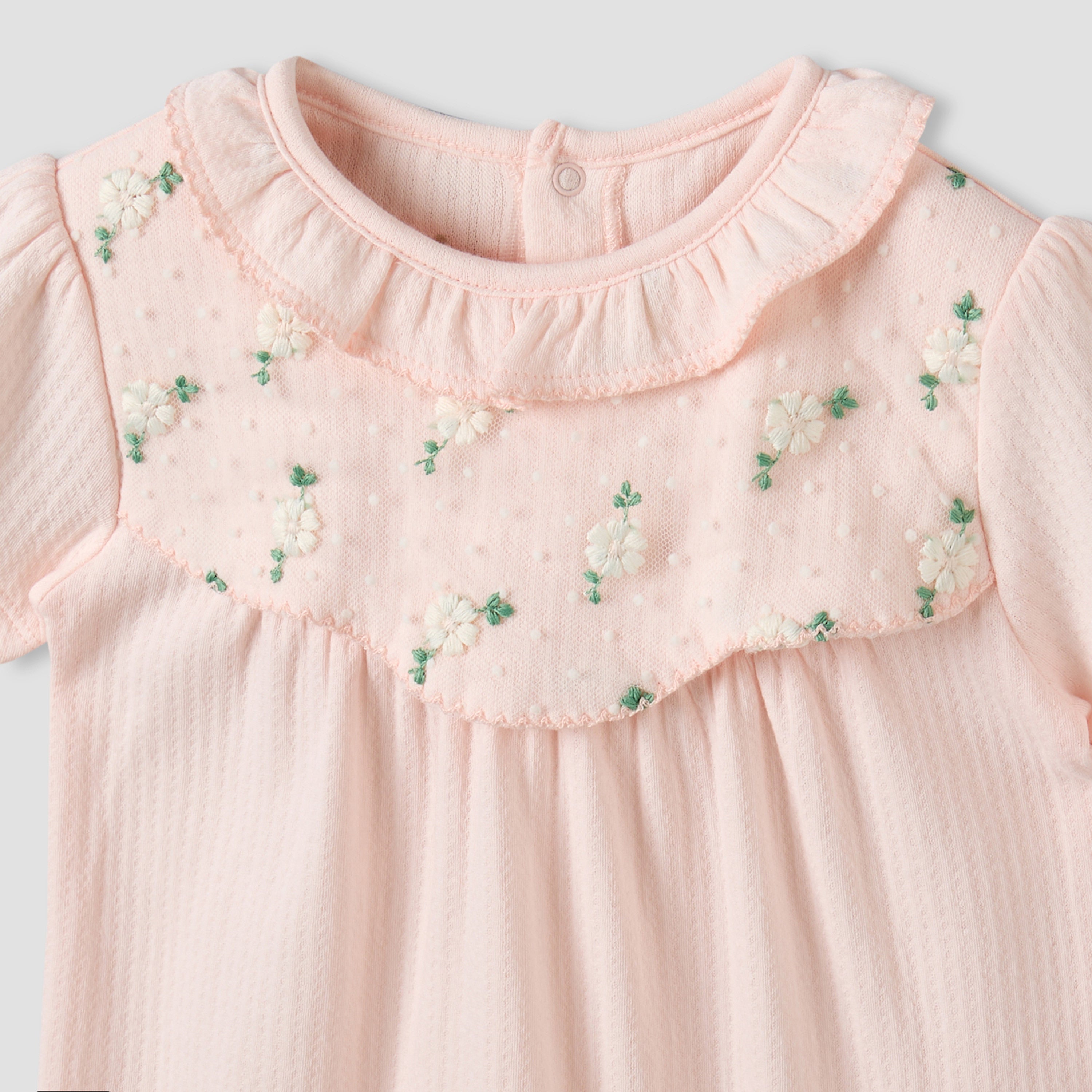 Giggles Round Neck Short Sleeves Romper with Snap Button Closure